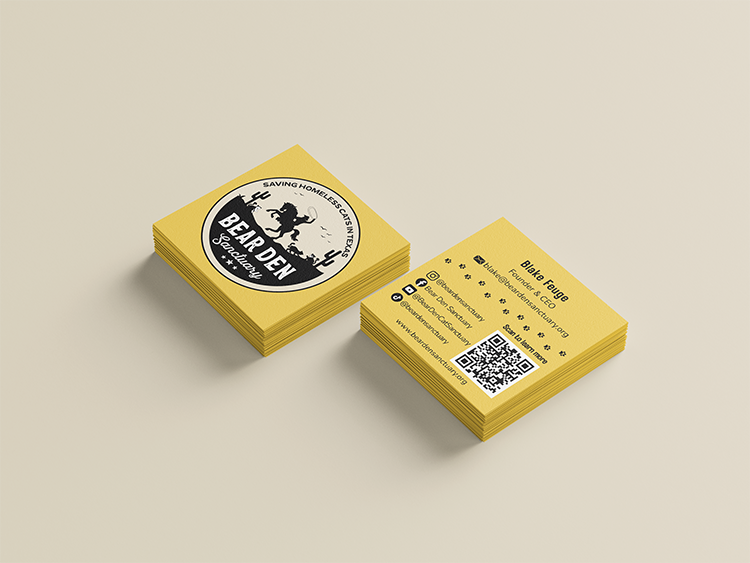 Bear Den business card front and back