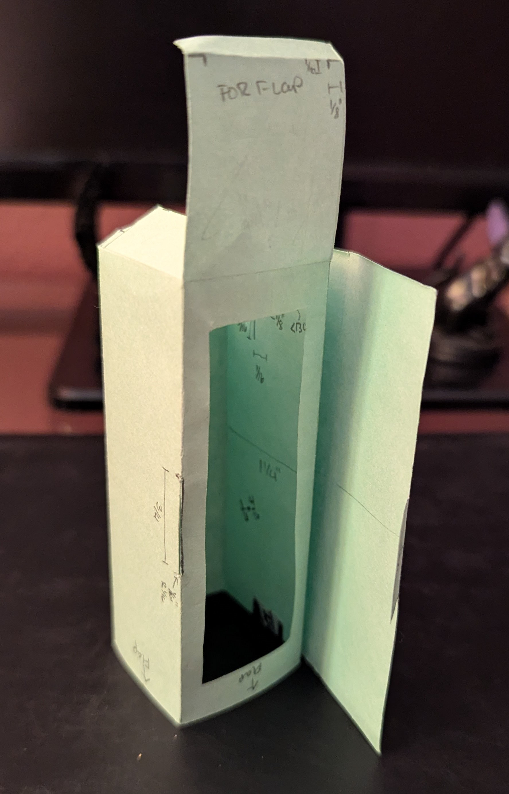 Assembled paper mockup of box