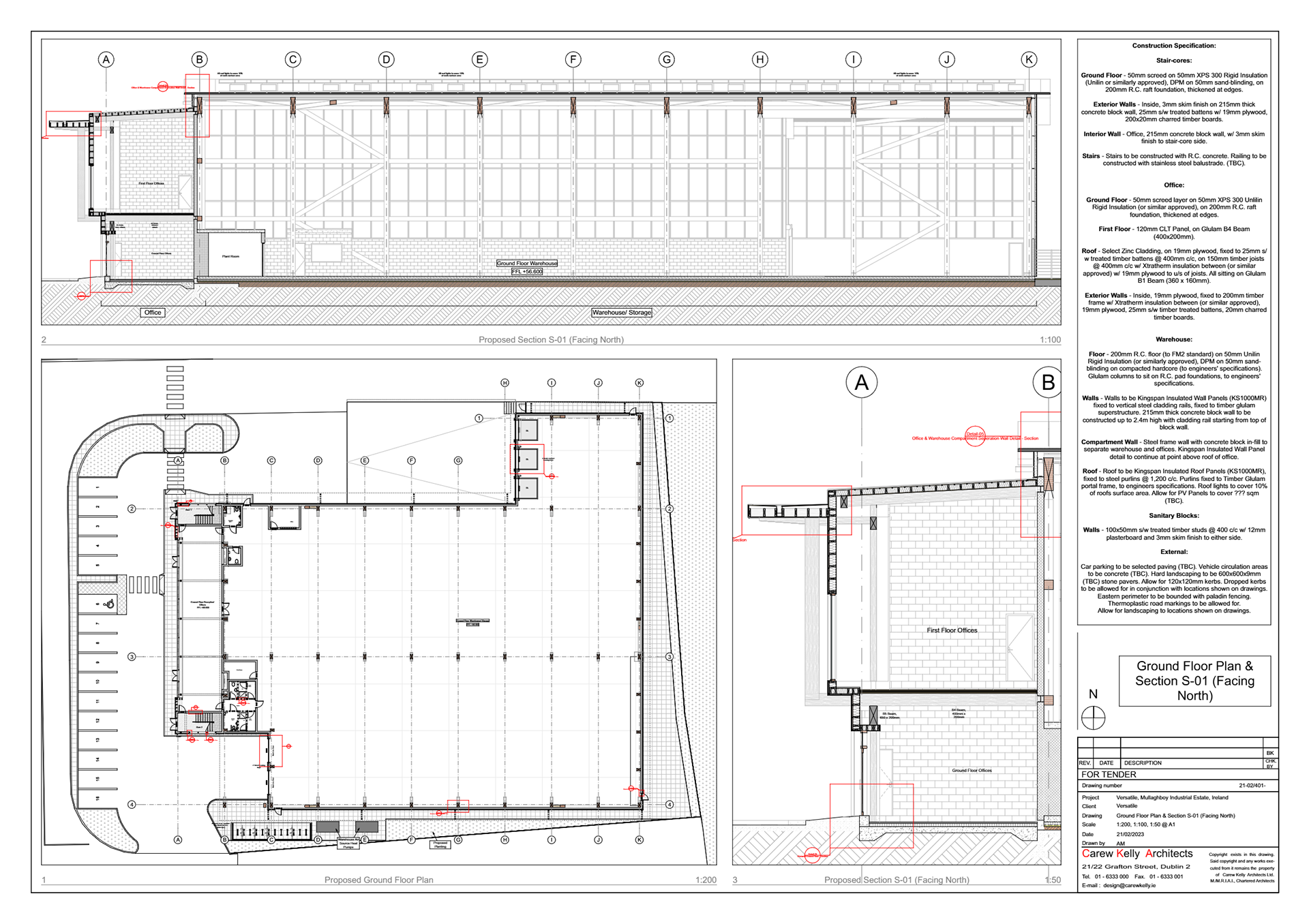 Proposed 1st Floor Plan with Sections