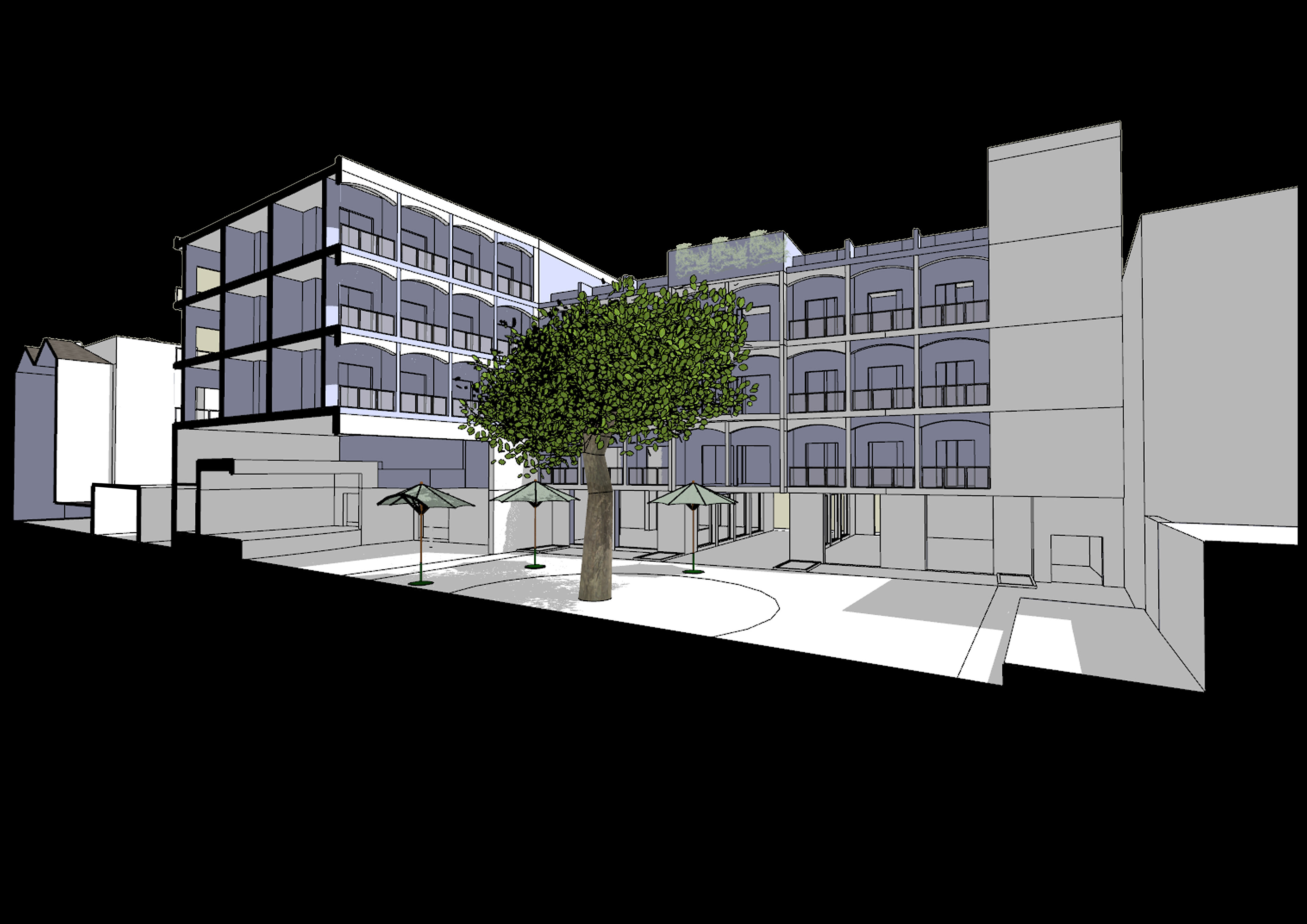 3D Model Section of External Courtyard
