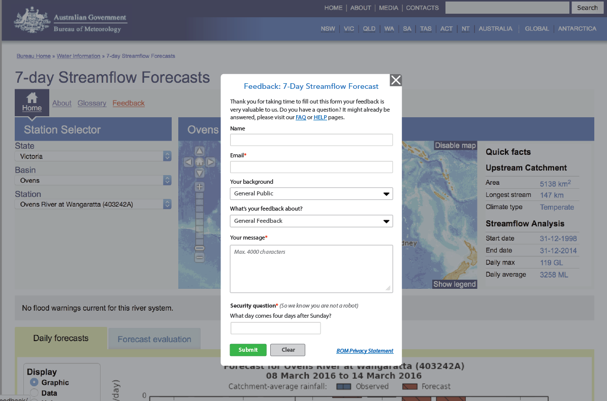 Review of a feedback form of an online application