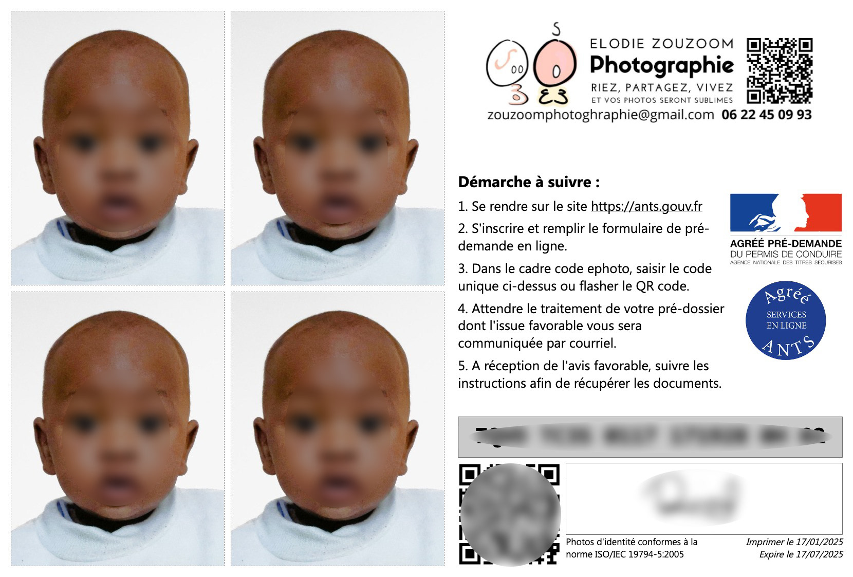 e-Photos avec code et signature pour DCEM et Permis de conduire