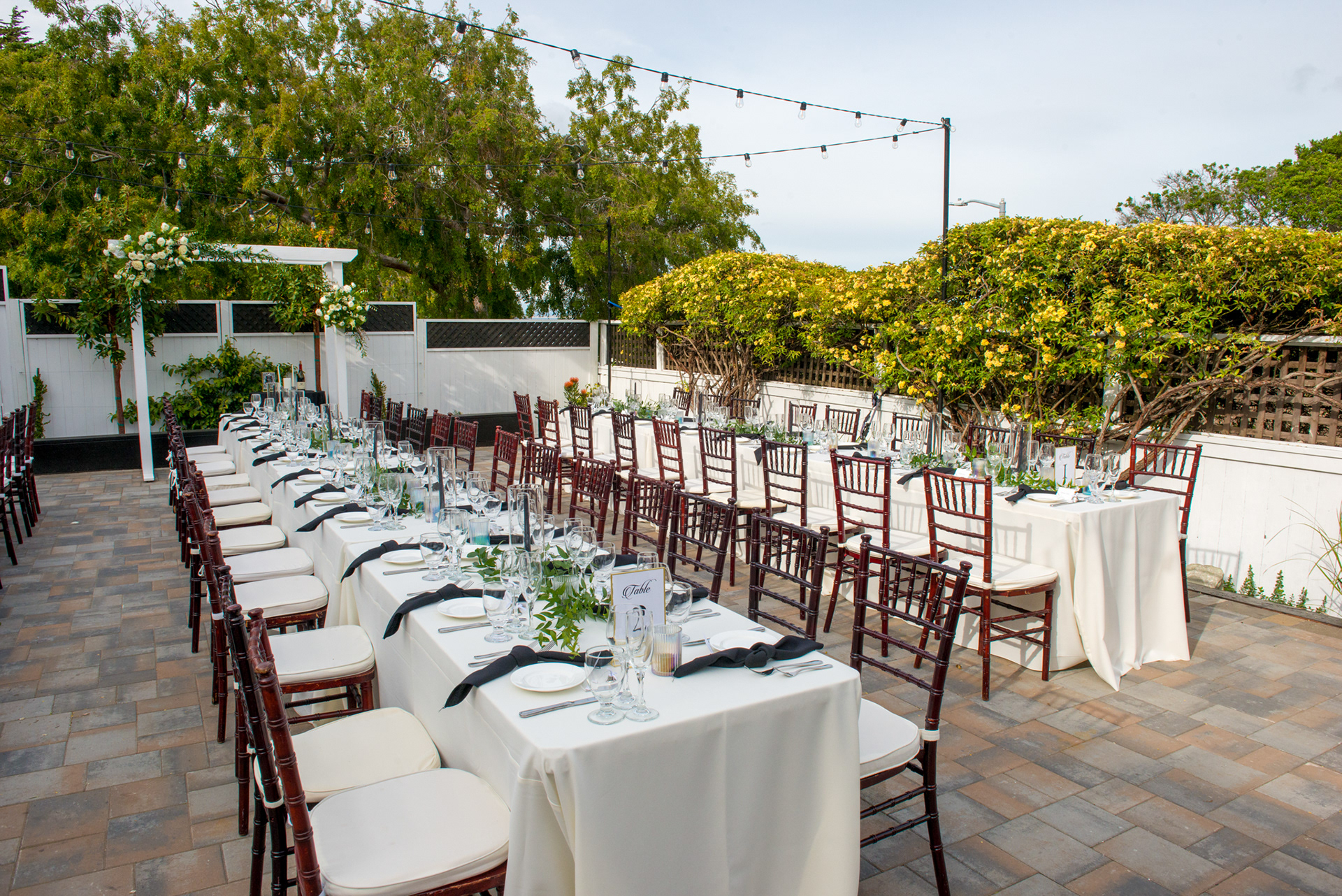 Outdoor reception setup at The Perry House managed by Events by Classic Group