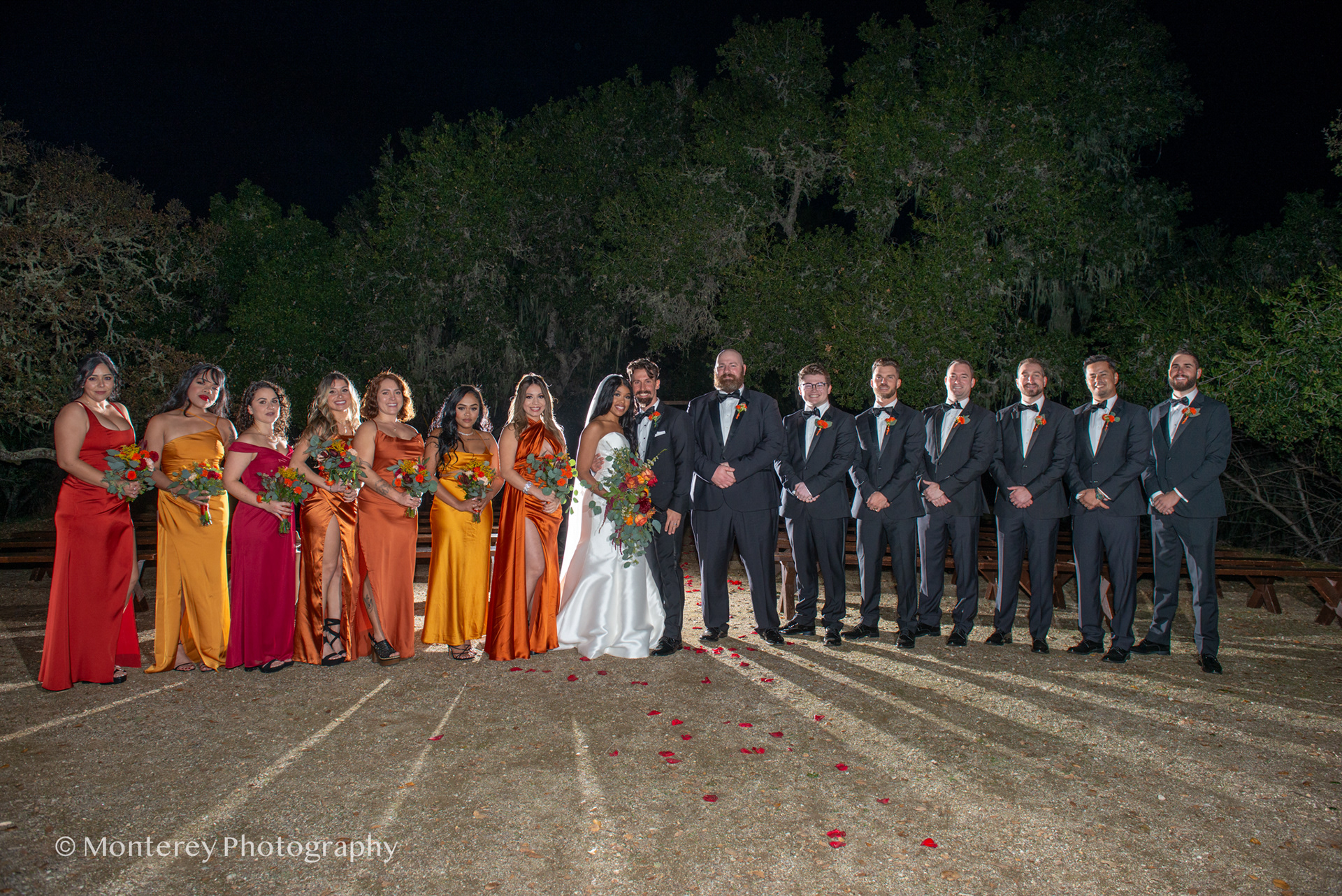 camp carmel wedding photos taken at a nighttime wedding
