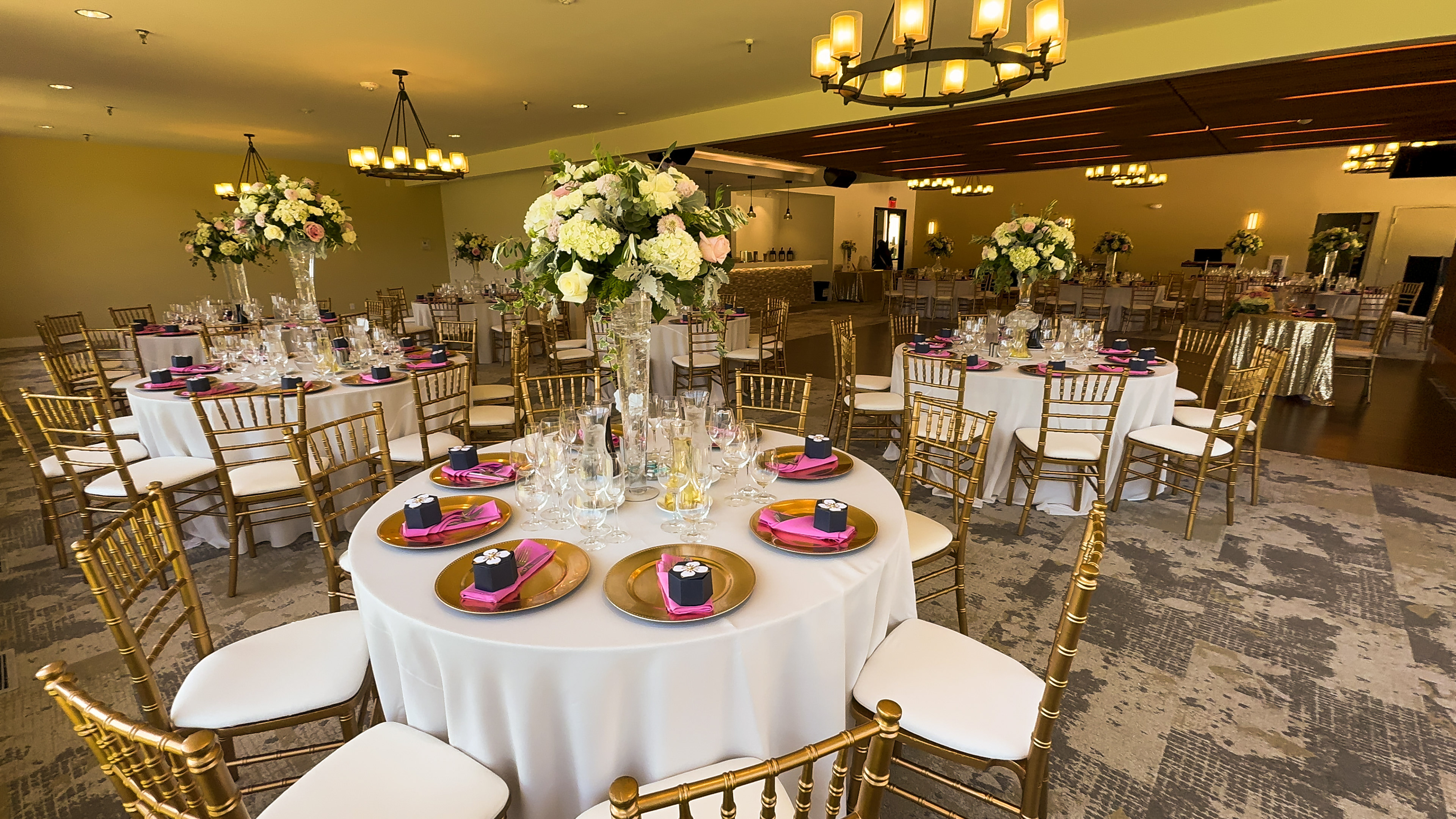 Elegant indoor banquet setup at Fairview Laguna Seca wedding reception