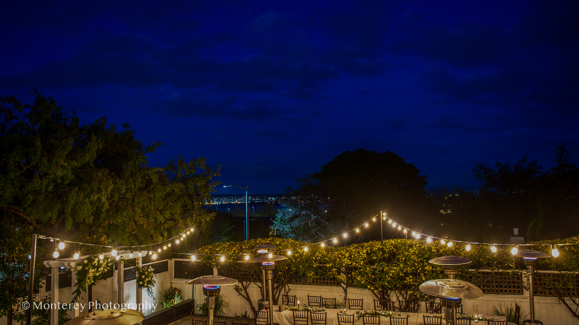 the perry house monterey weddings at night 