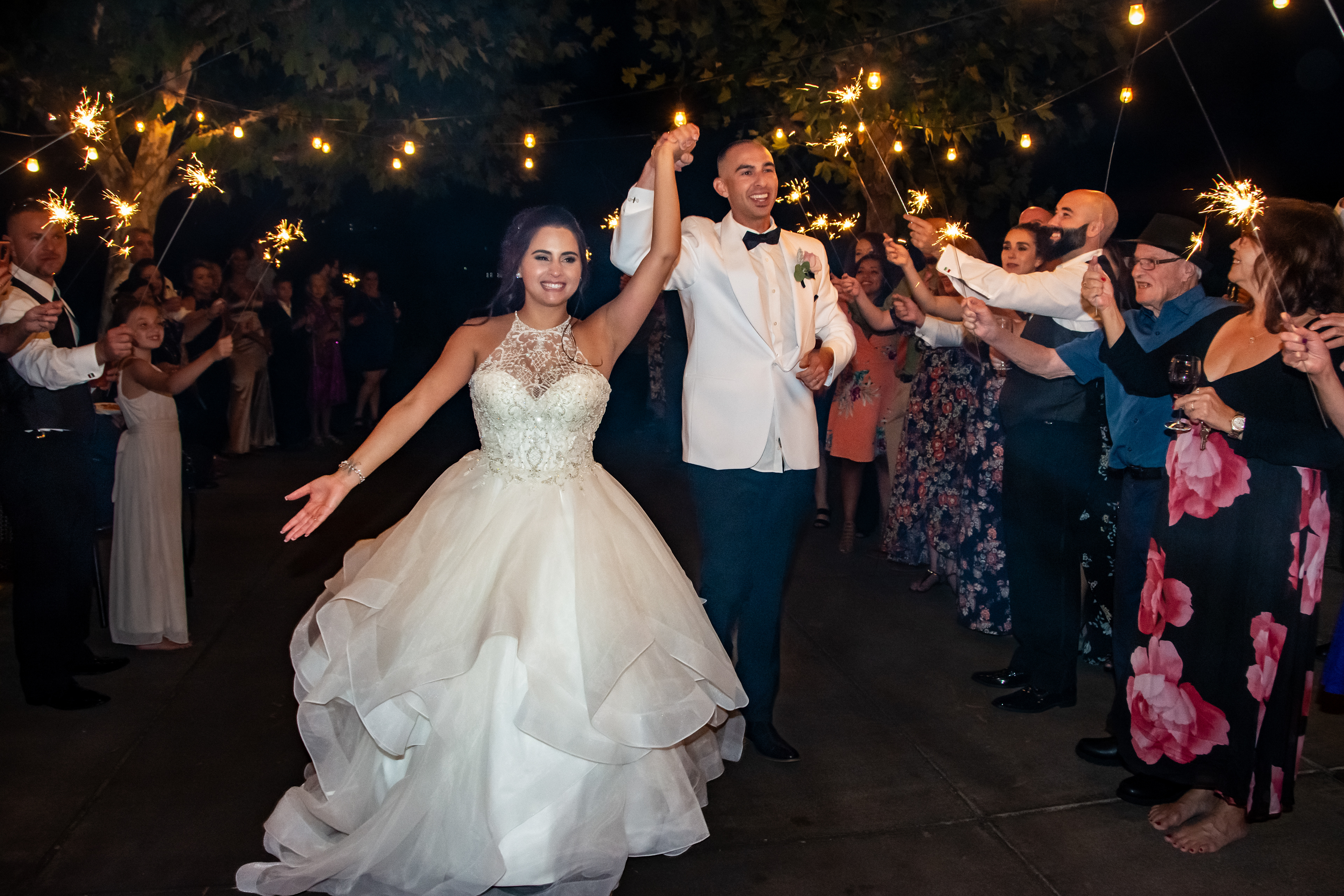 Romantic sparkler exit at Bernardus Lodge wedding reception