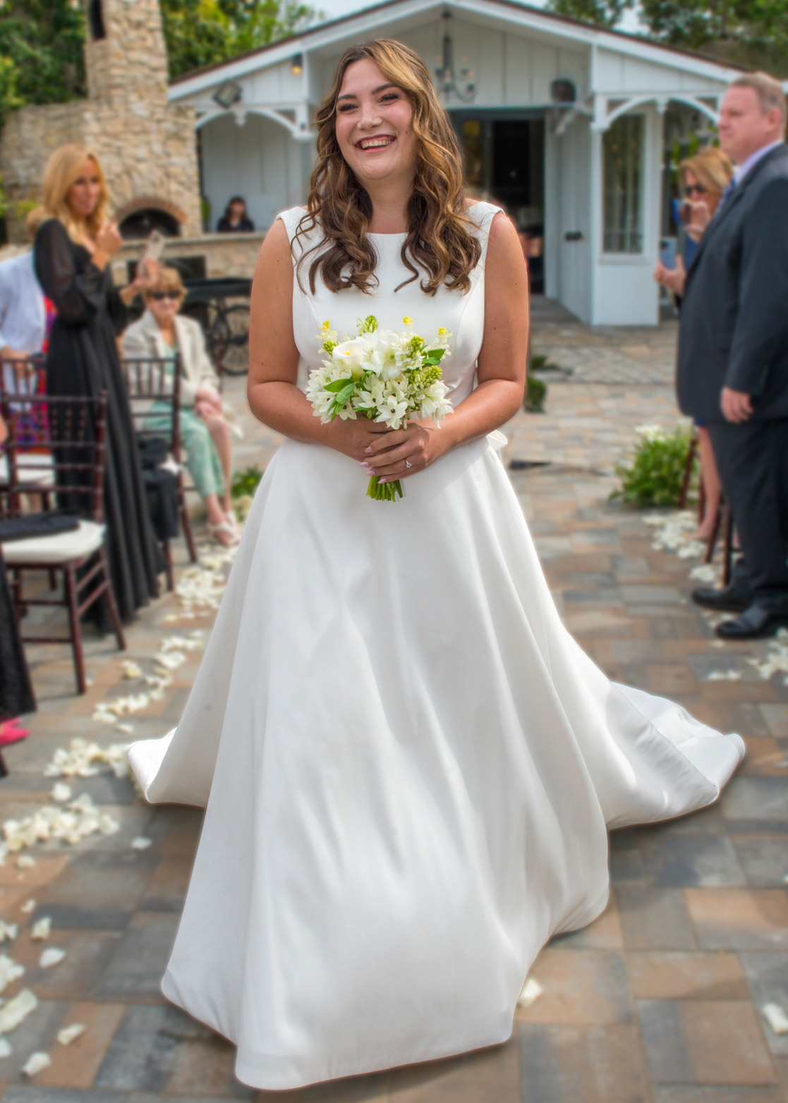 The bride marches toward the groom
