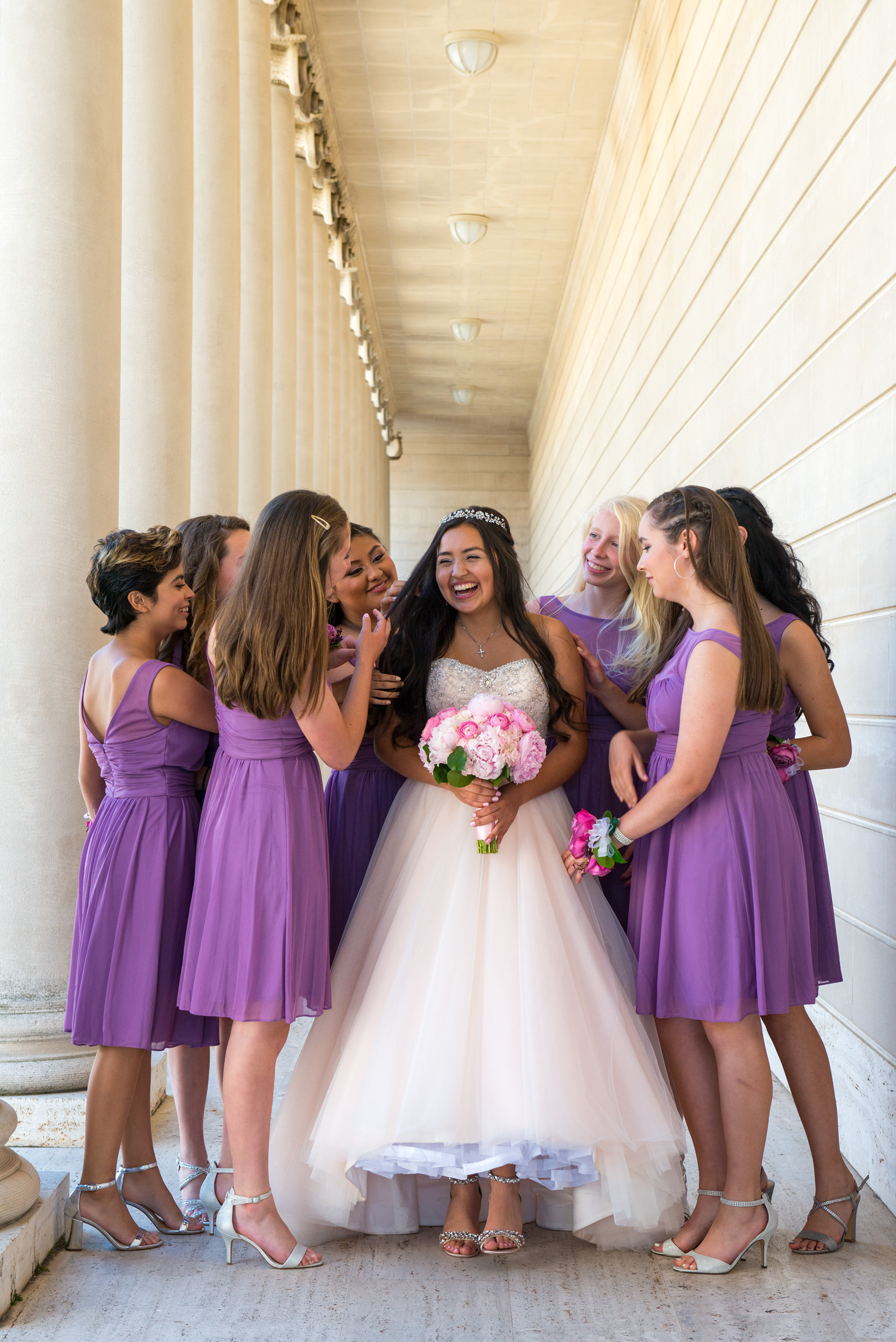 Portraits with dramatic architecture at Legion of Honor wedding venue