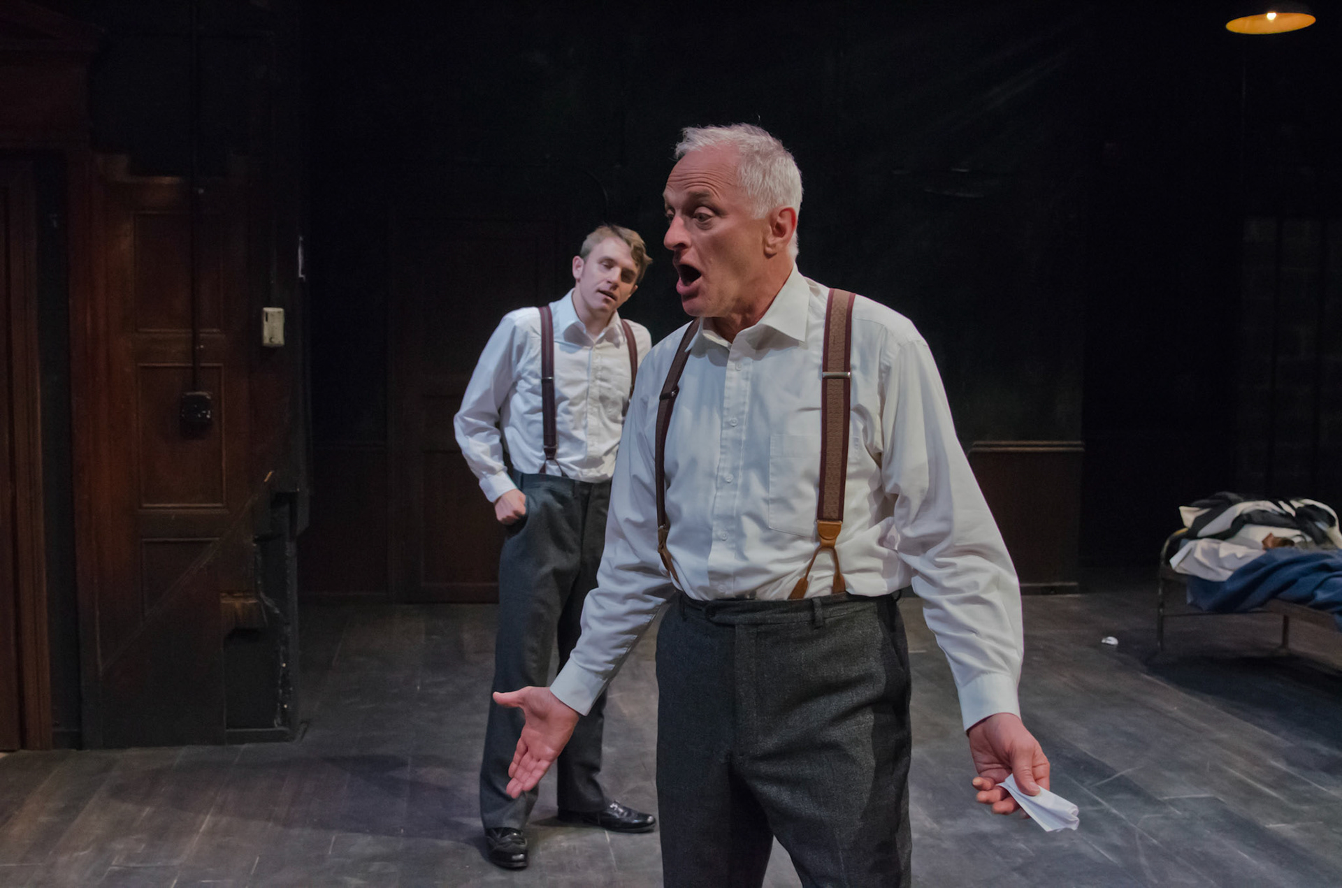 11/11/14

Krapps Last Tape and  The Dumb Waiter -
Boston Center for American Performance presents An Evening of One Acts directed by Clay Hopper: Samuel Beckett's KRAPP'S LAST TAPE featuring Sidney Friedman and Harold Pinter's THE DUMB WAITER featuring Michael Hammond. Boston Center for American Performance (BCAP), the professional extension of the BU CFA School of Theatre, presents this evening of one-acts from two of the most celebrated playwrights of the 20th century.

- Photograph By Kalman Zabarsky