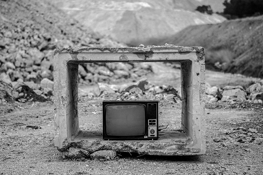 An old television in the mine