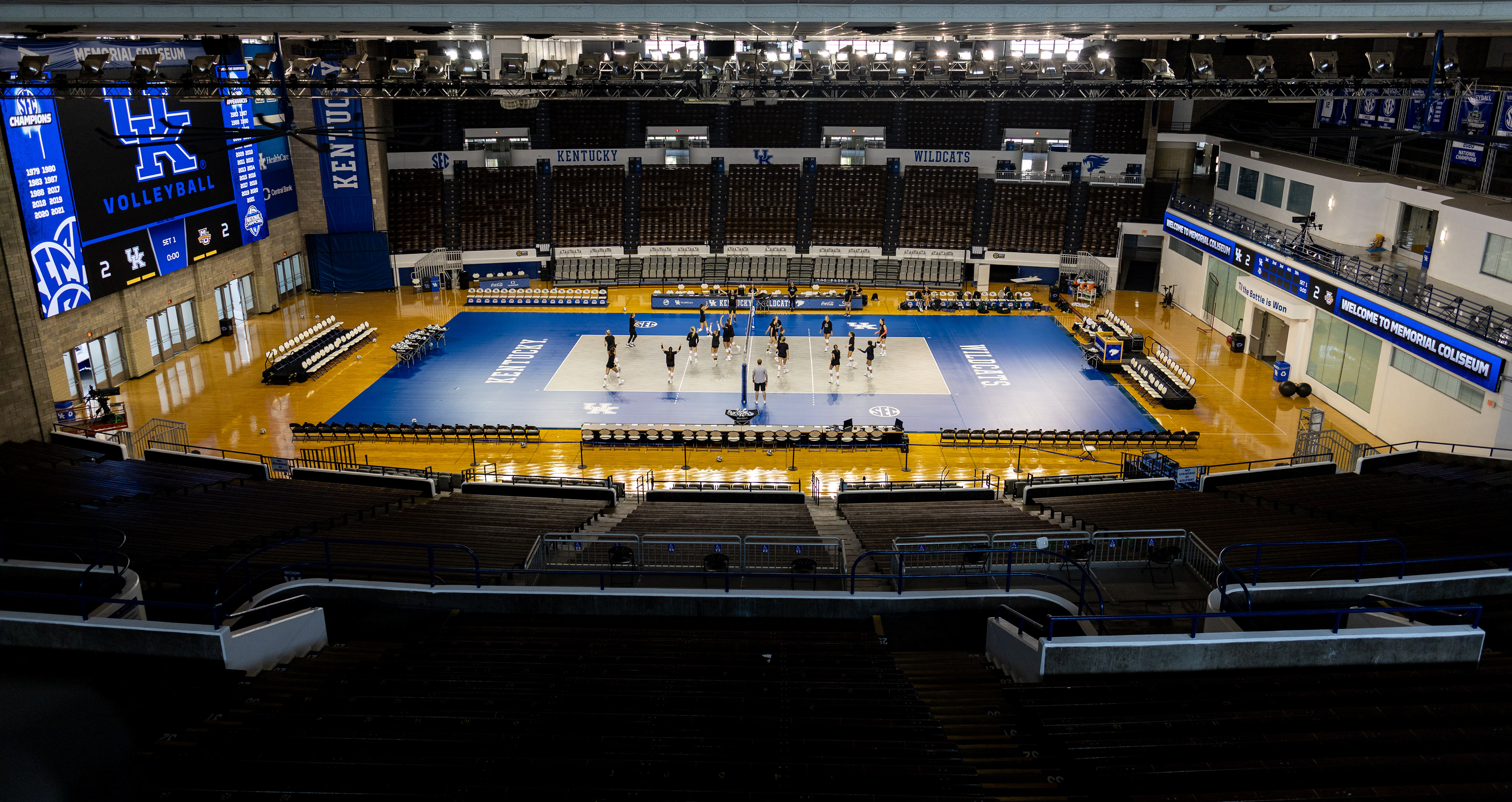 The Ohio University Volleyball Team practices for their matches against Marquette University and the University of Kentucky in the Memorial Coliseum. These two matches will start the Bobcat’s season.