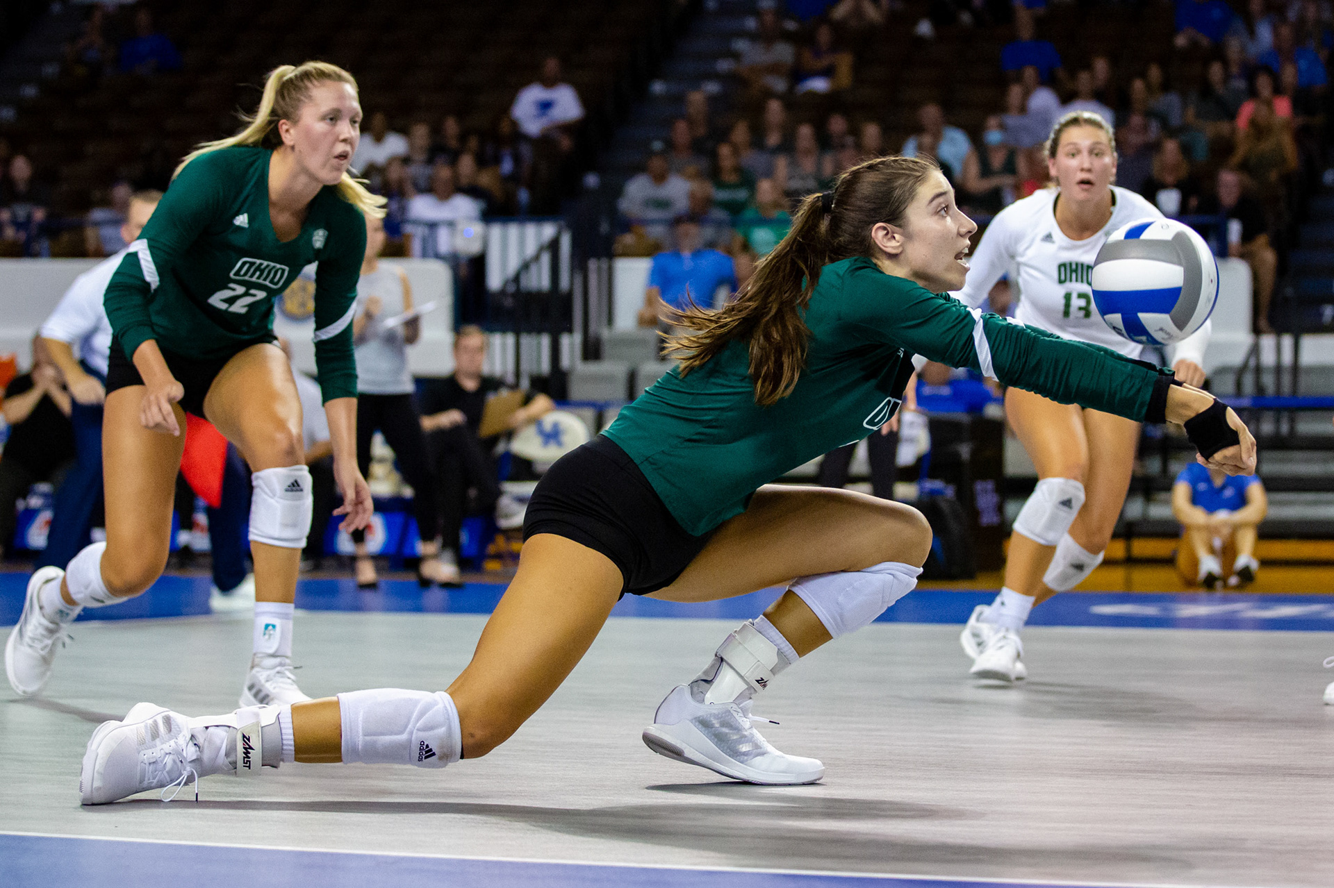 Ohio setter Parker Kwiatkowski (1) passes the ball to a teammate.