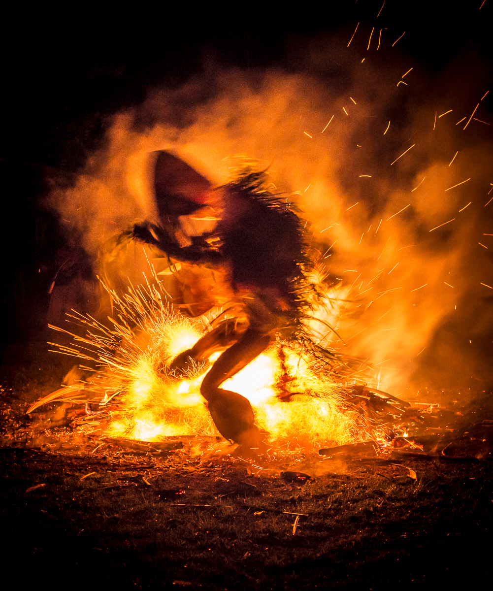 Finaly the fire is trampled and destroyed by the dancers