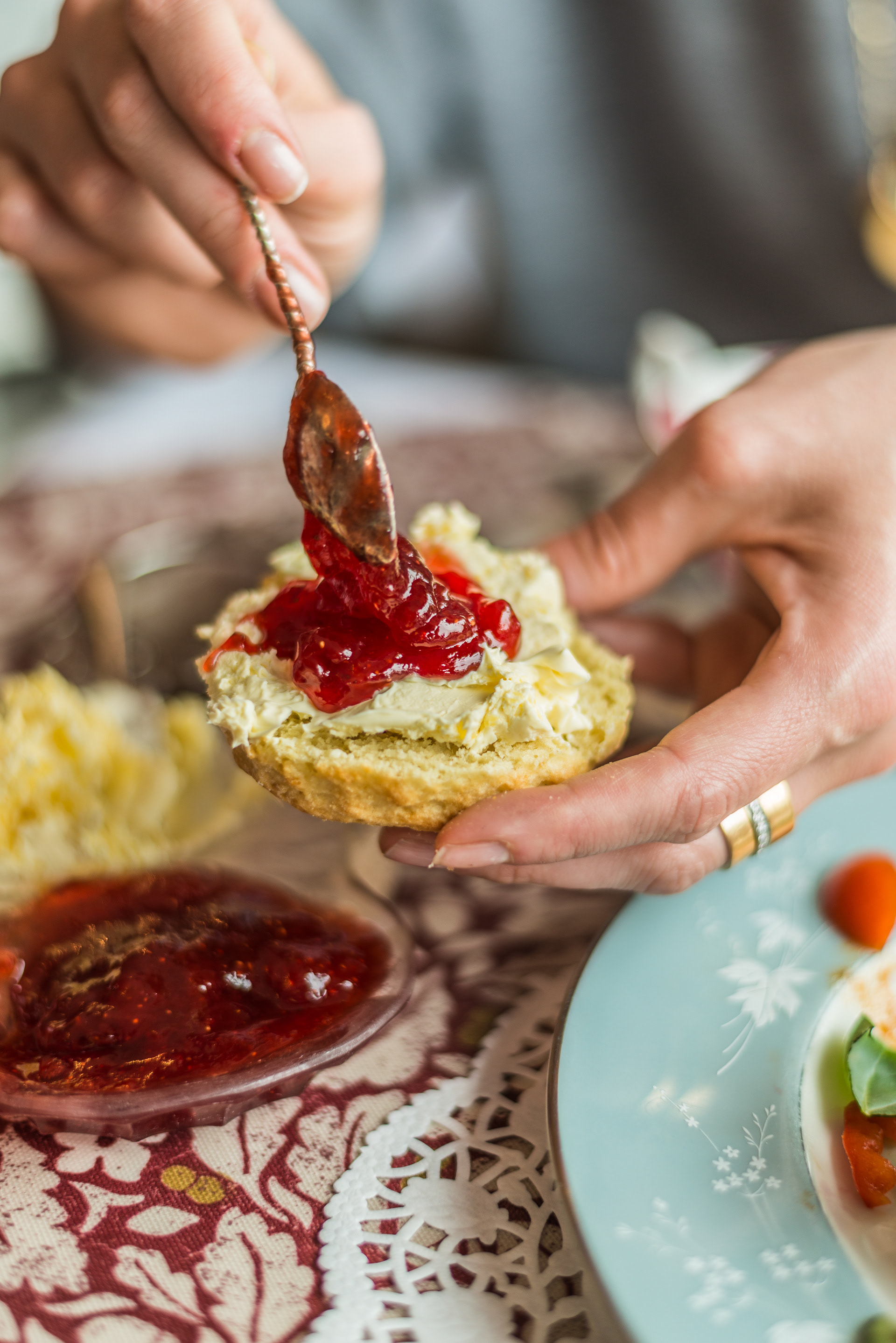 Scones with clotted cream and strawberry jam at Miss Mollett’s High Class Tea Room, Appledore, Kent