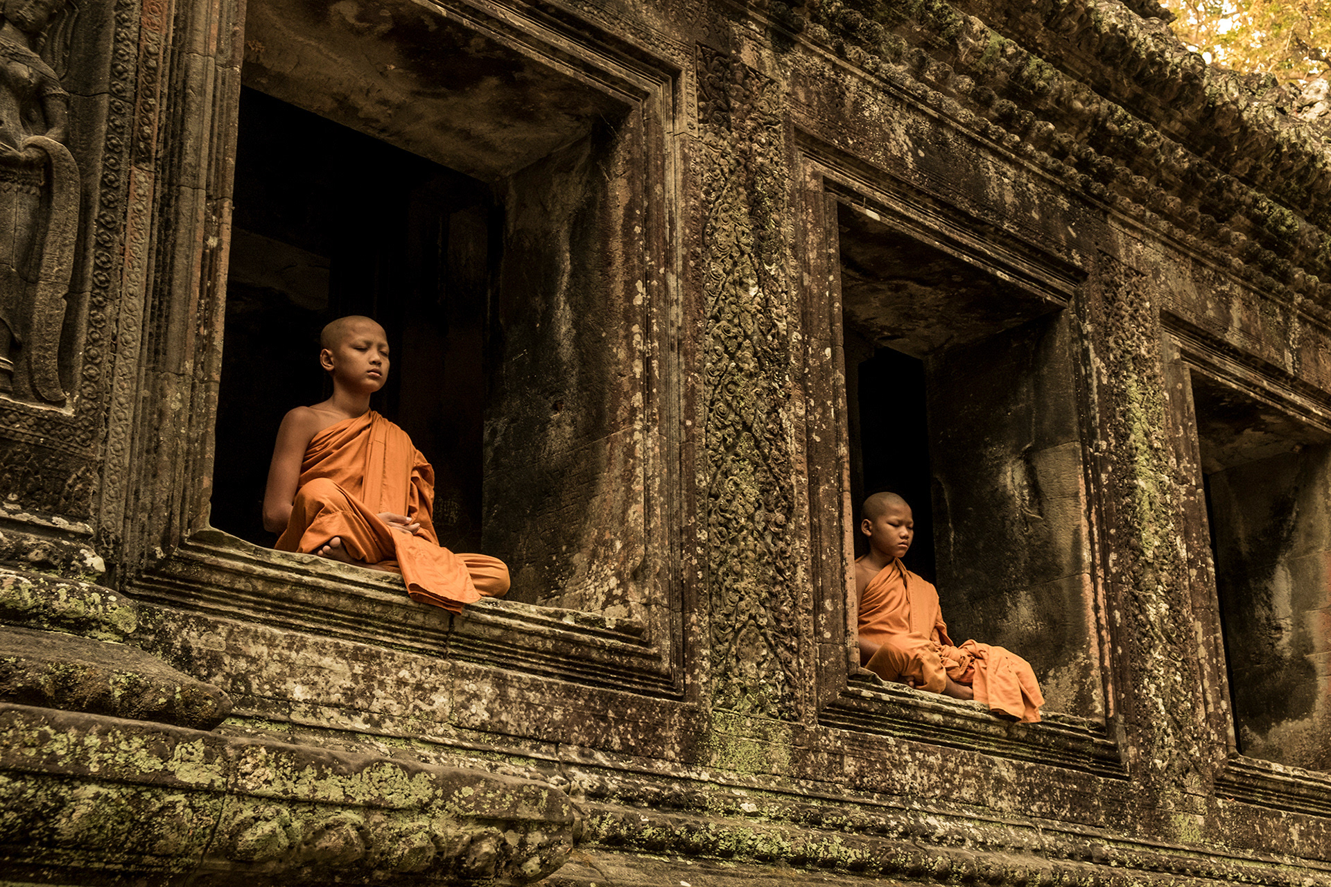 Novice Monks, Sunrise at Angkor Wat, Cambodia