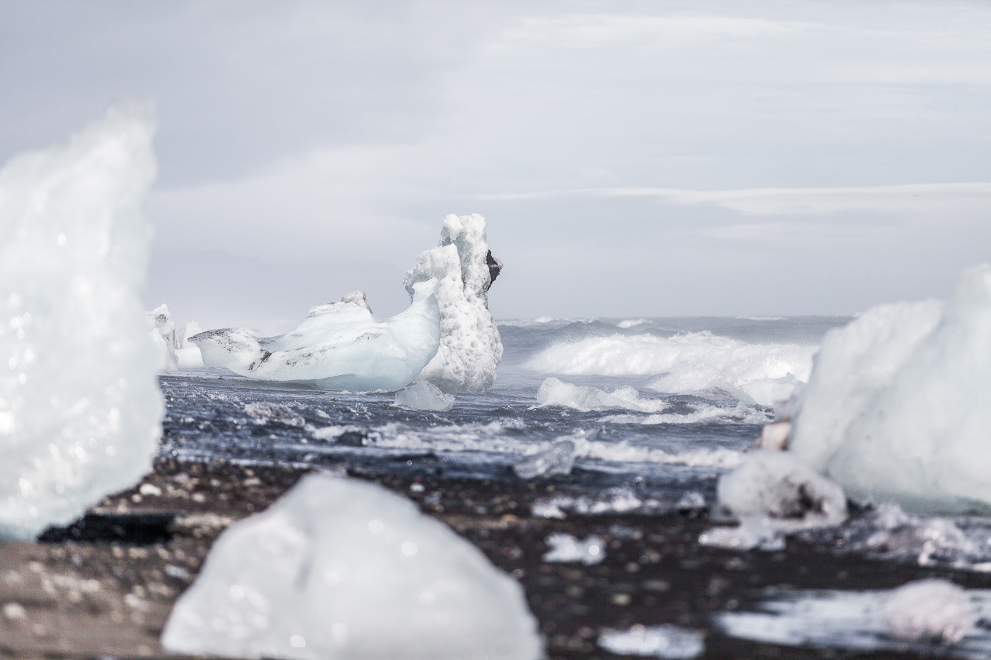 Iceburghs on the beach Near Jokulsarlon Glaciar
