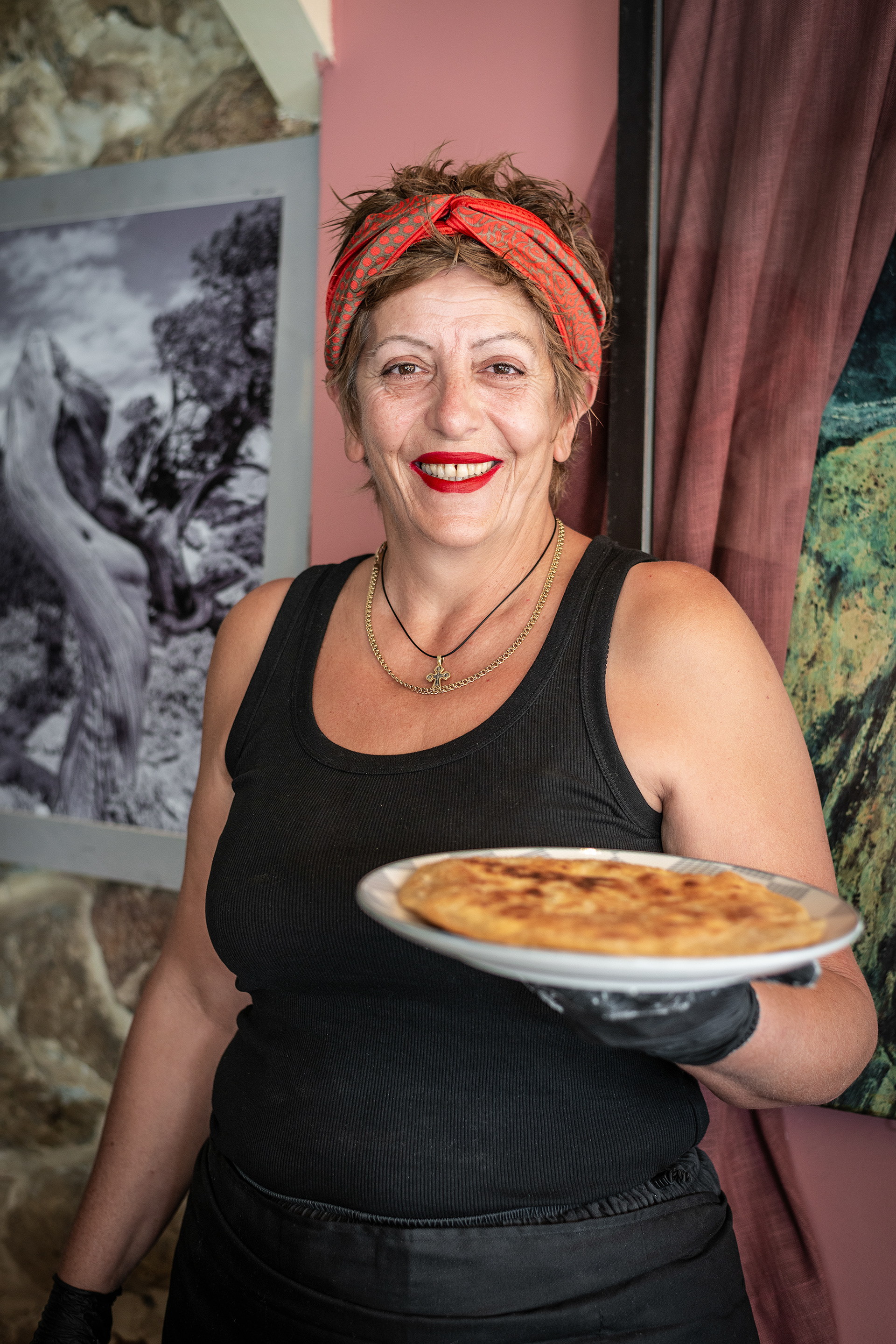 Serving Nerati Mizithropita (Cretan Cheese Pie) - Cafe Kafe - Sitia