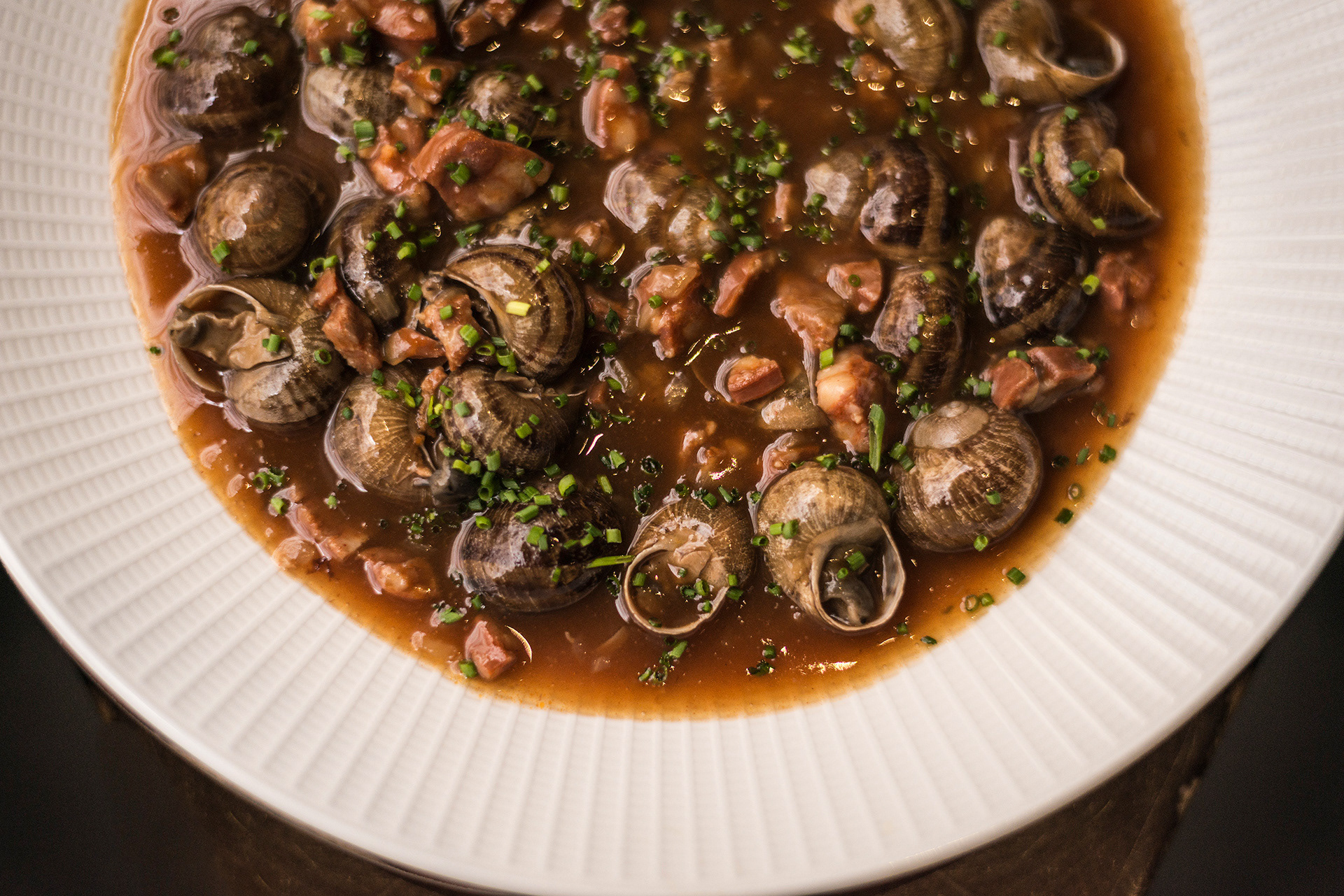 Riojau style stewed escargot at restaurant Bodega Del Riojano, Santander
