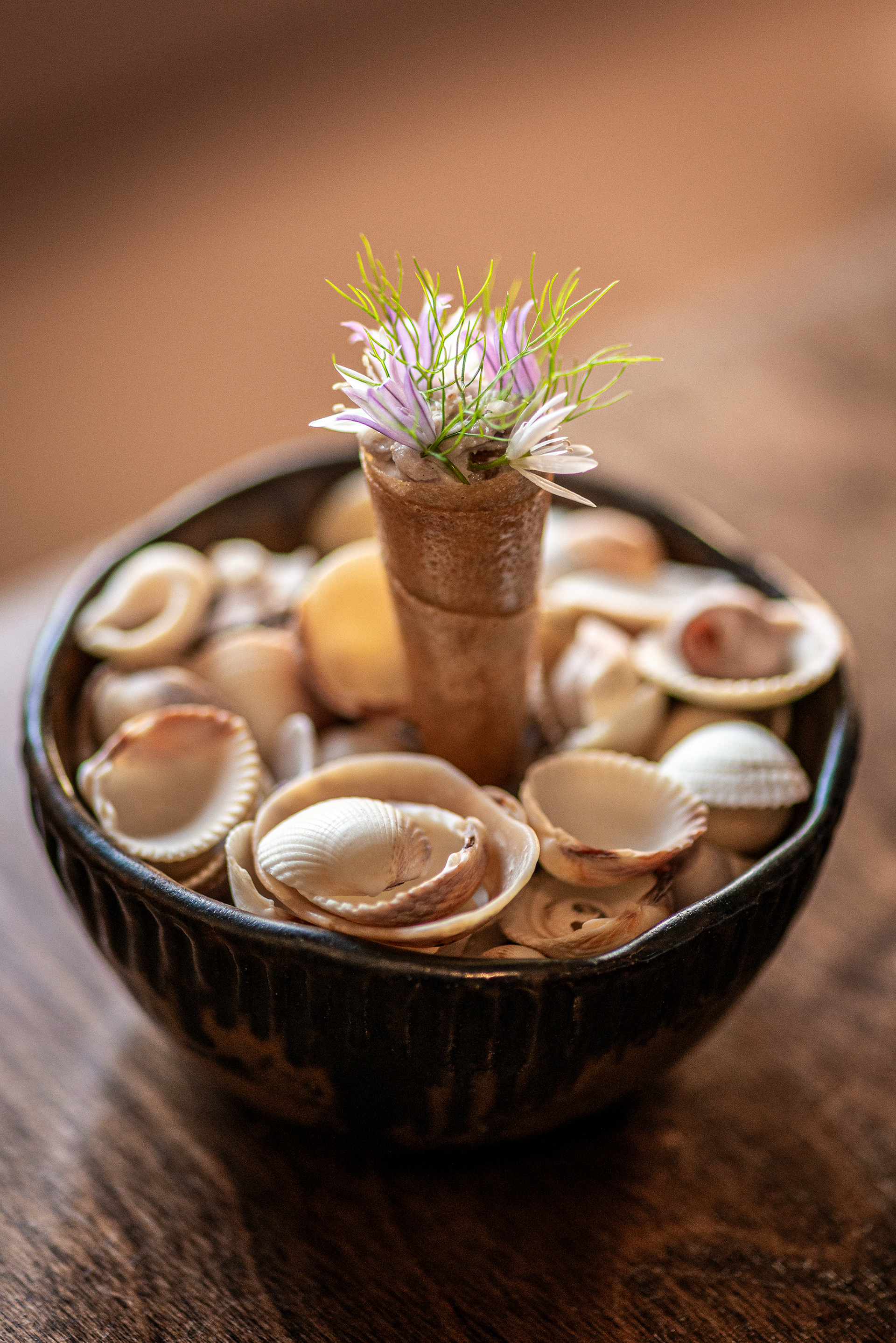 Smoked Mackerel Puree with Chive Flowers - Chestnut Restaurant (Michelin Star) - Ballydehob