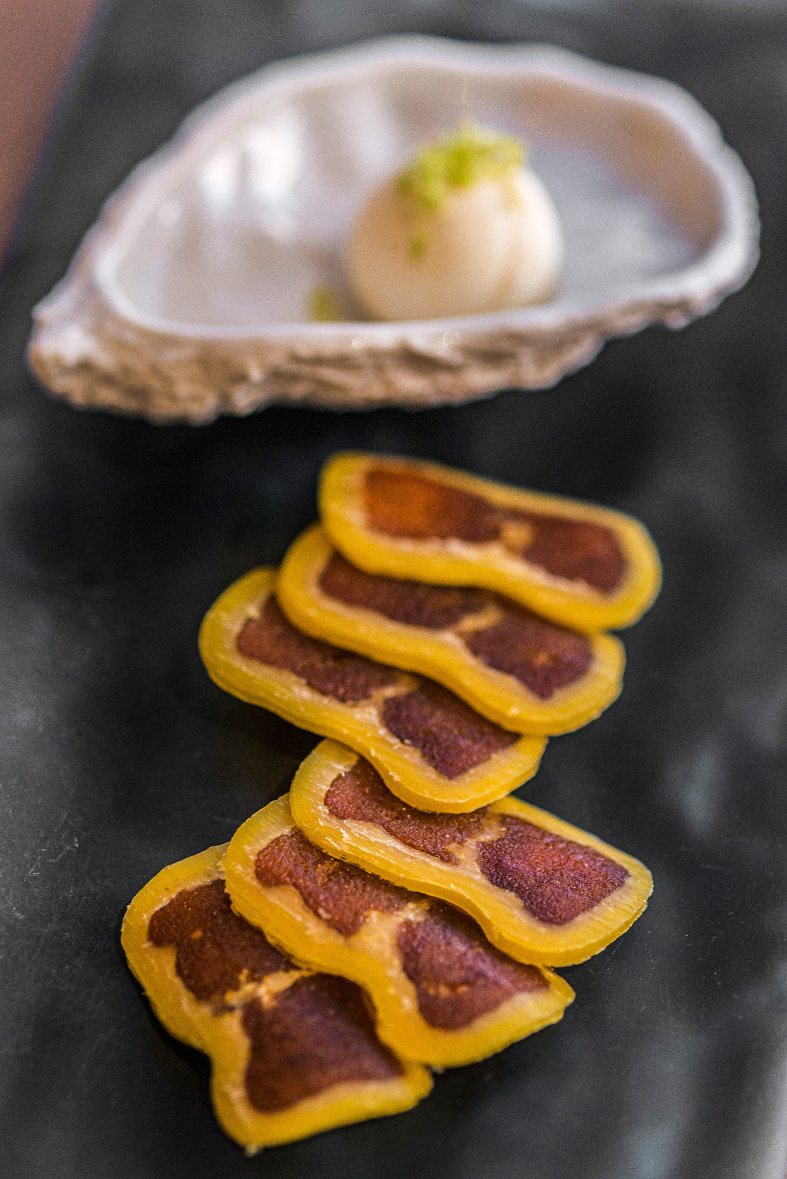 Avgotaracho (Smoked and pressed Grey Mullet Roe), something of a Tinos speciality at Restaurant Marathia on Aghios Fokas Beach