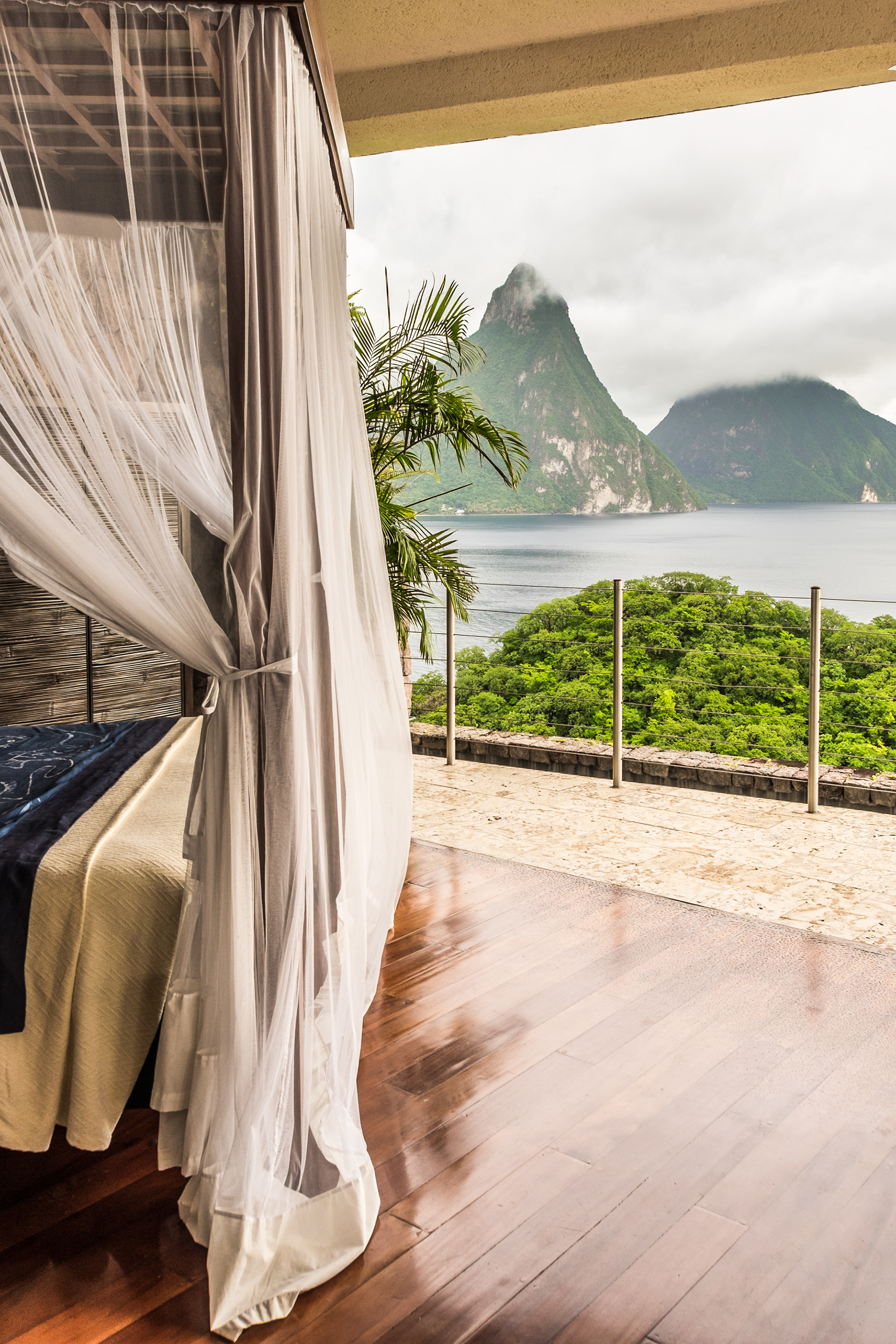 View of The Pitons from the room in Jade Mountain Resort