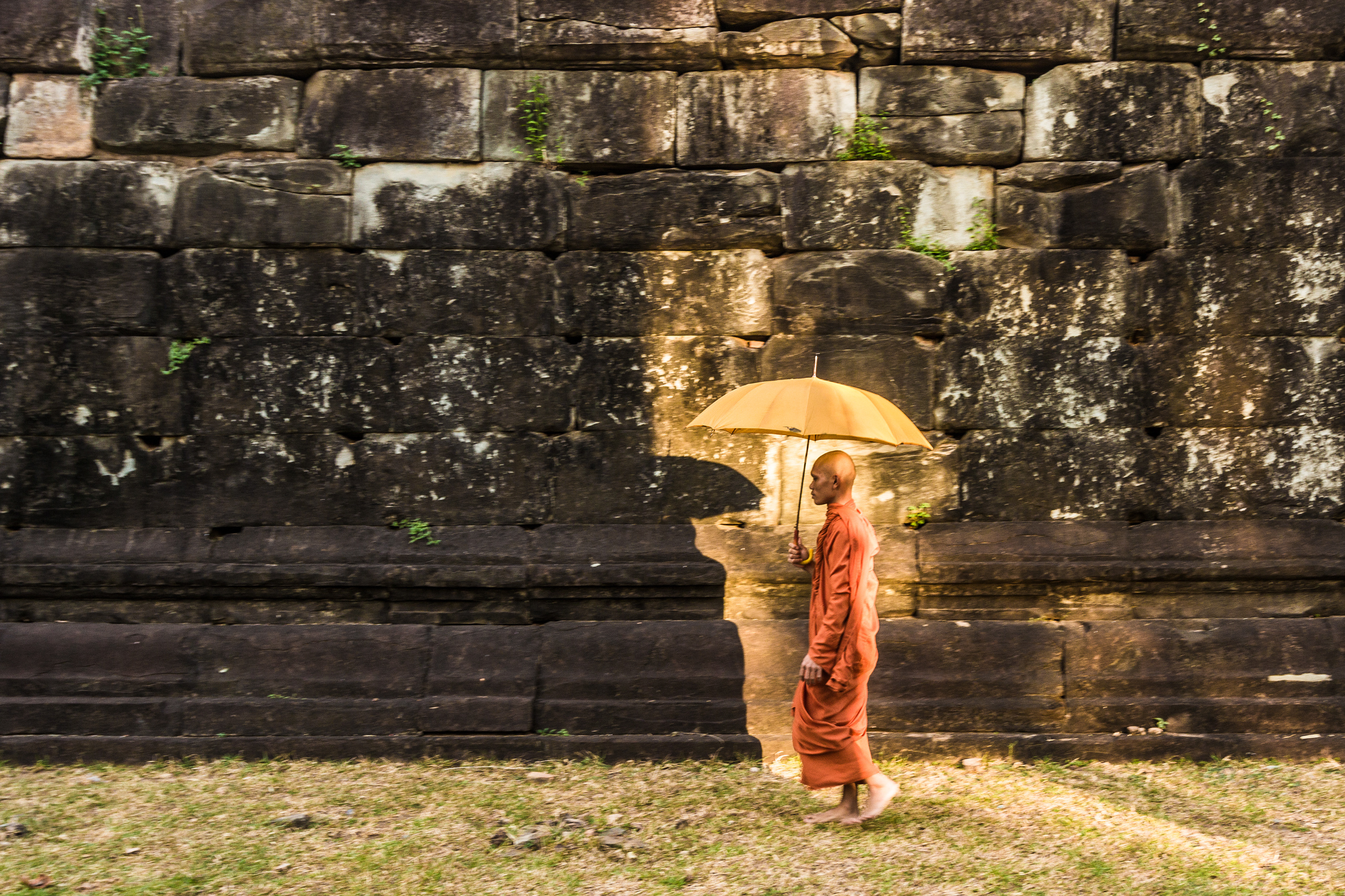 Monk Toe at the Rolous Group of pre Angkor temples, Cambodia.