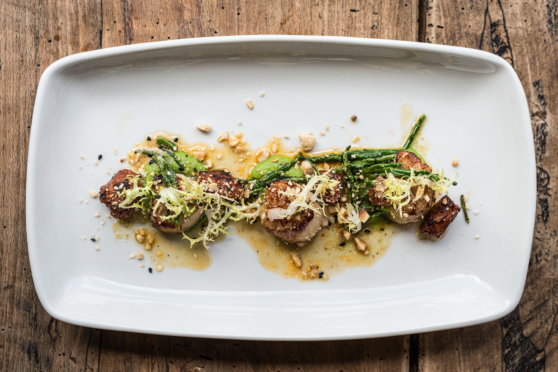 Scallops, Asparagus, Bacon in Shallot Sauce at Woods in Dulverton
