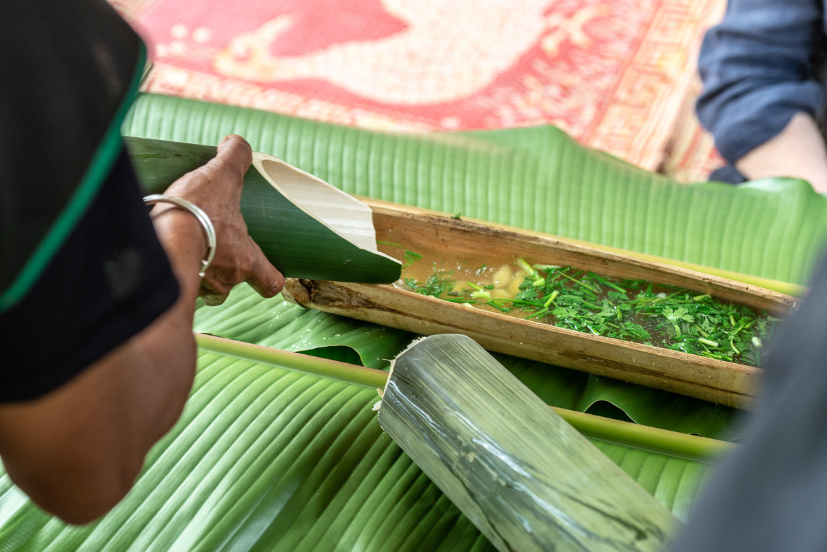 Stew made from herbs cooked in bamboo tubes