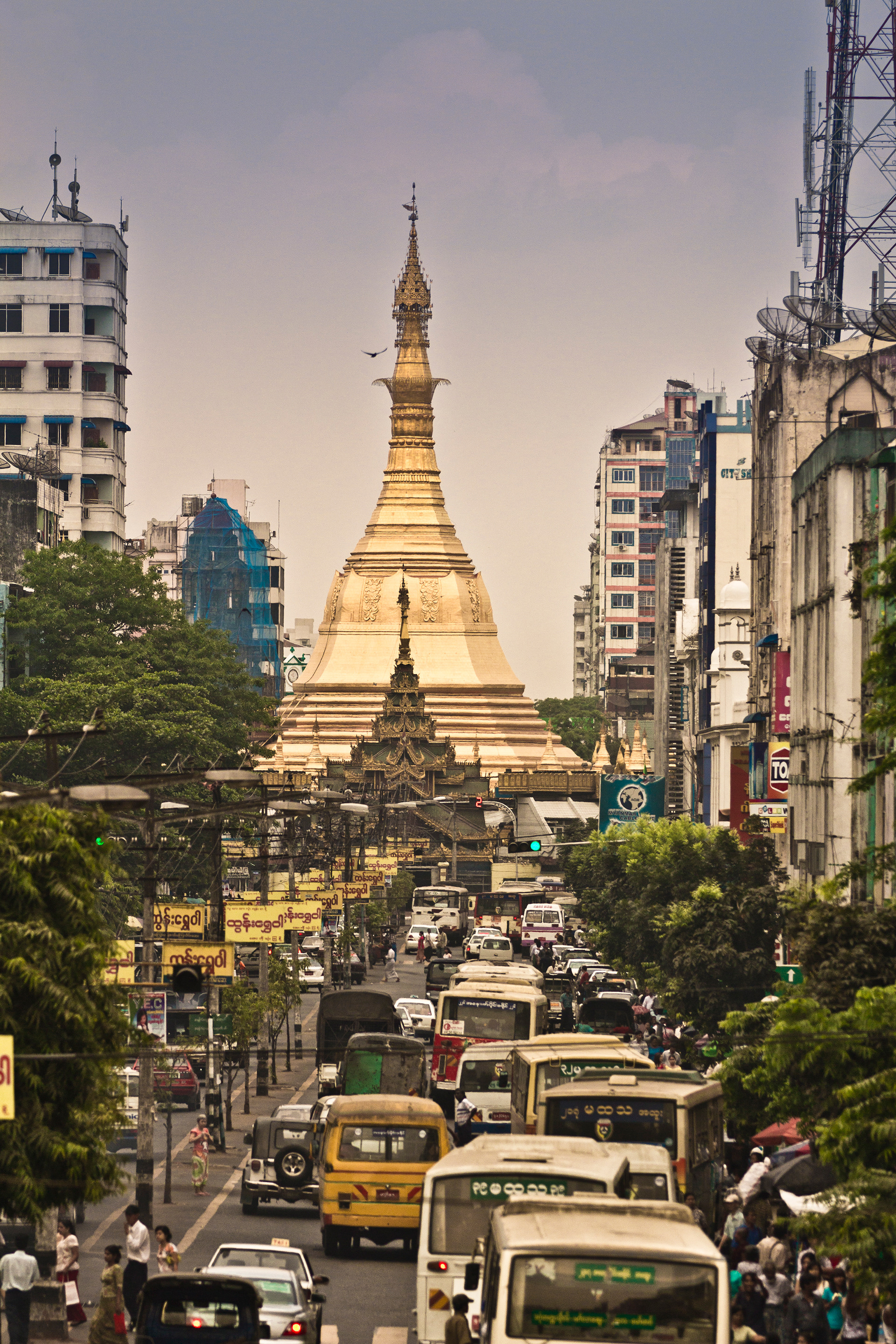 Sule Pagoda sitting amongst the Yangon Traffic