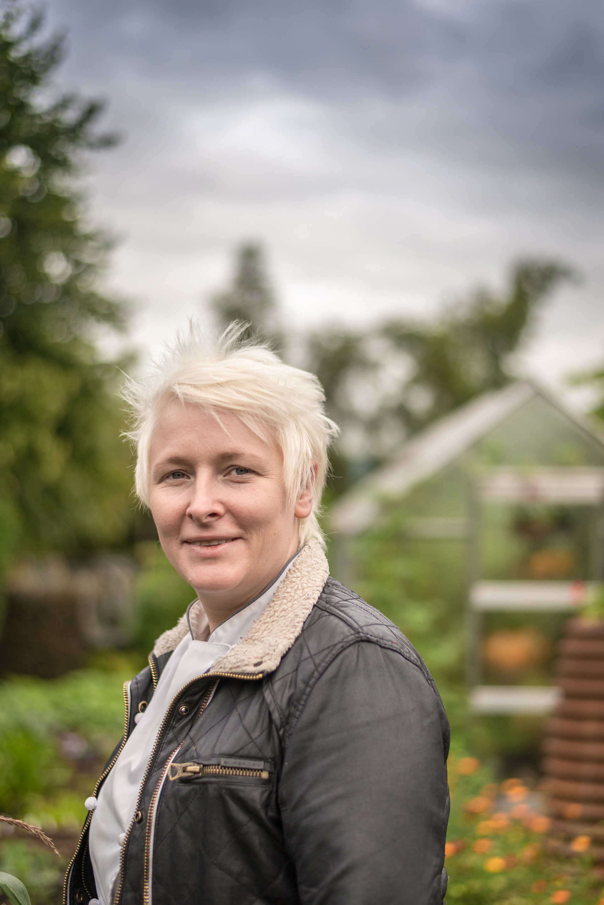 Chef Lisa Goodwin-Allen in the garden of Northcoate hotel and Michelin star restaurant, Langho, Blackburn, Lancs