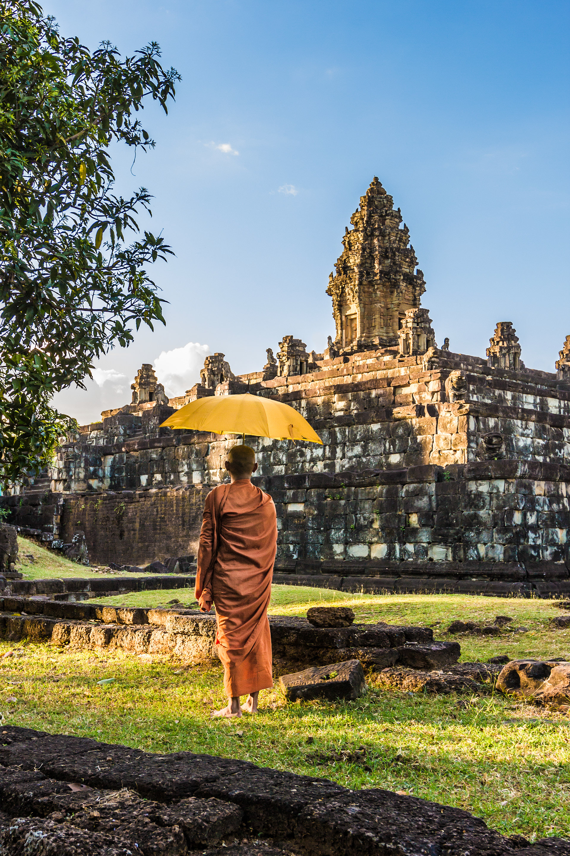 Monk Toe at the Rolous Group of pre Angkor temples, Cambodia.