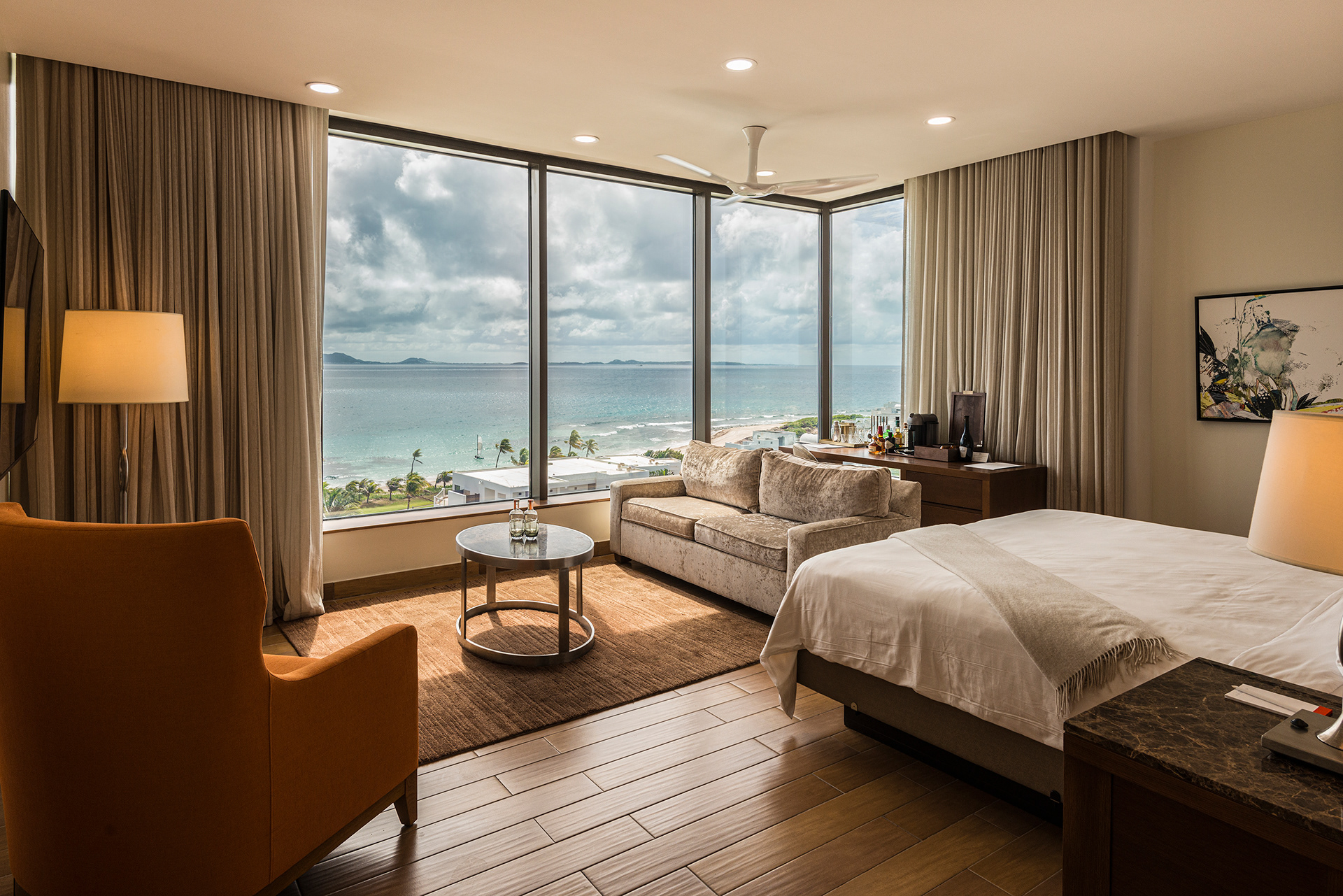 Anguilla is full of unique luxury hotels... like the Aurora Anguilla Resort, the only hotel on the island with a golf course. This suite in the tower at overlooks the beautiful Merrywing Bay.