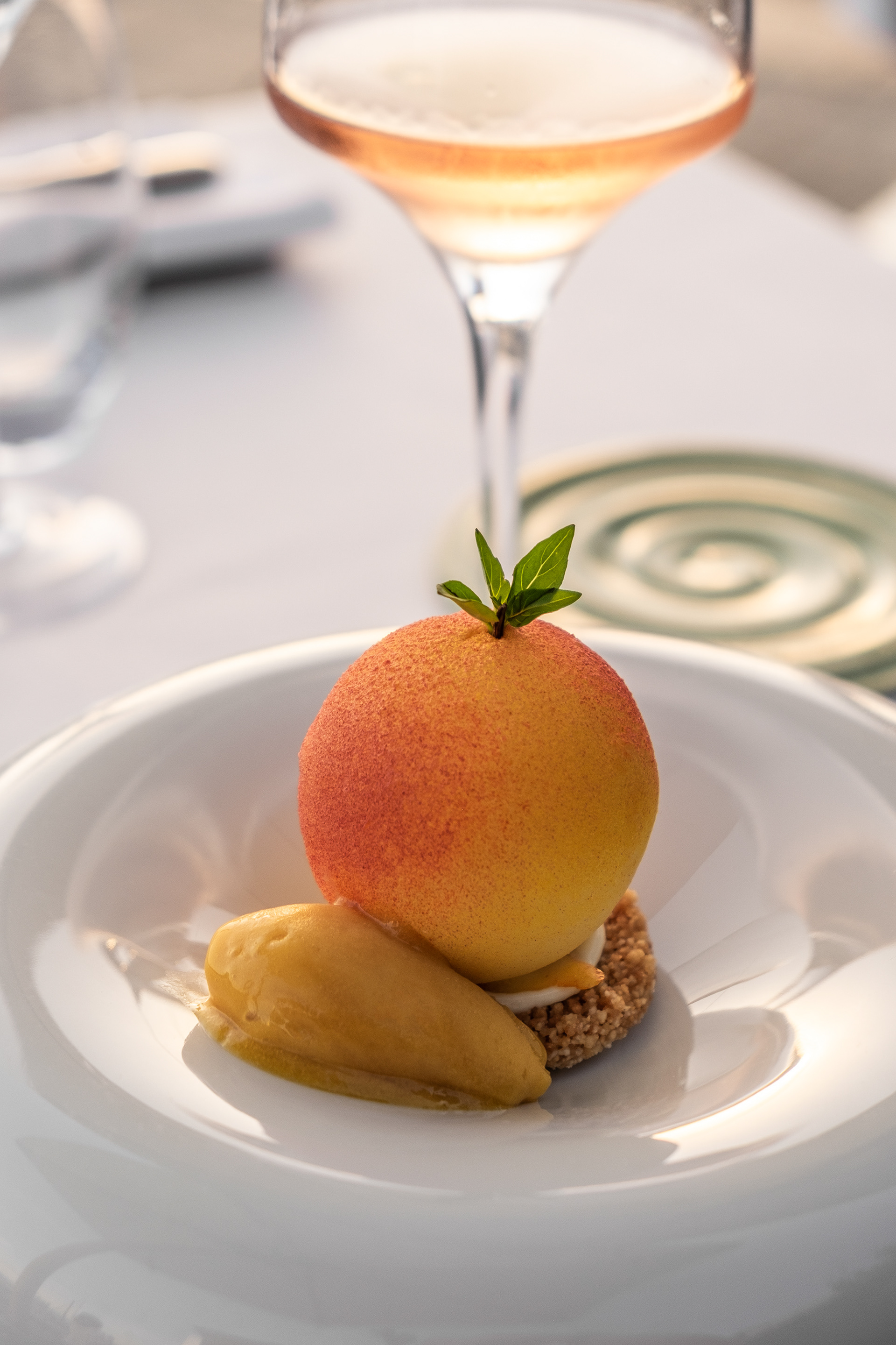 Sweet Muscat, saffron and peach sorbet with saffron, Restaurant LaGaffe, Saint Florent
