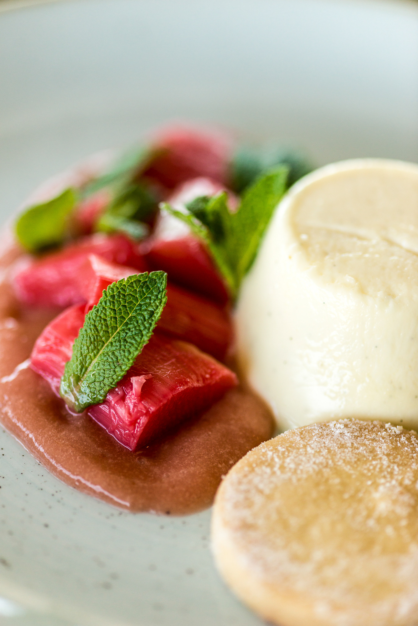 Vanilla Buttermilk Pudding, Rhubarb Solerno and home made shortbread at Rocksalt restaurant on the restored Harbour at Folkstone