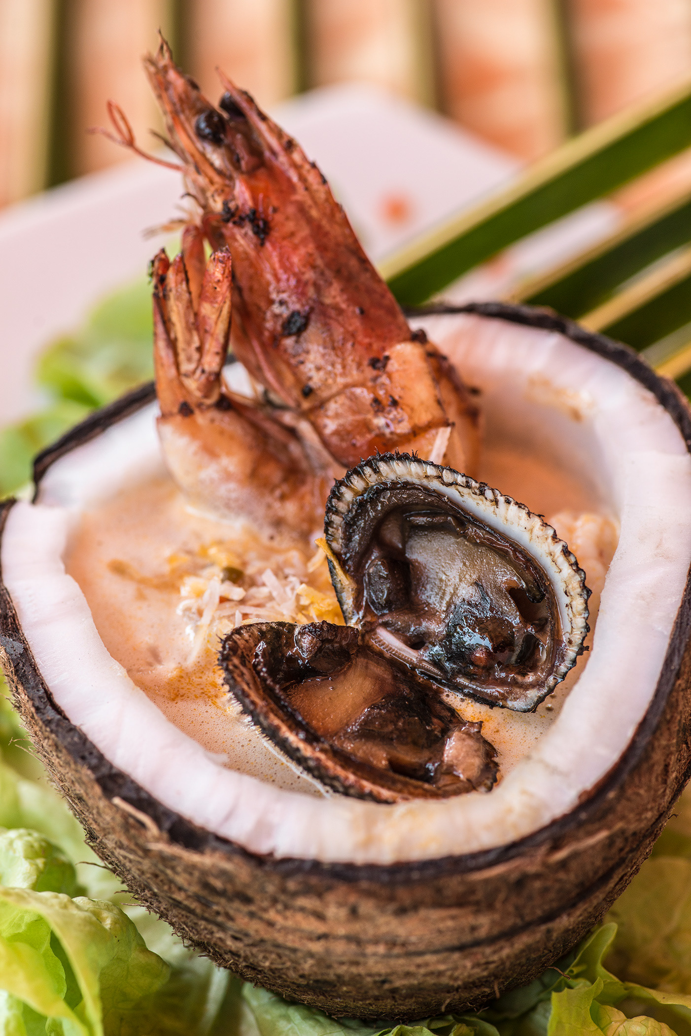 Encocado or cocnut soup with prawns and black clams at Playa Cristal