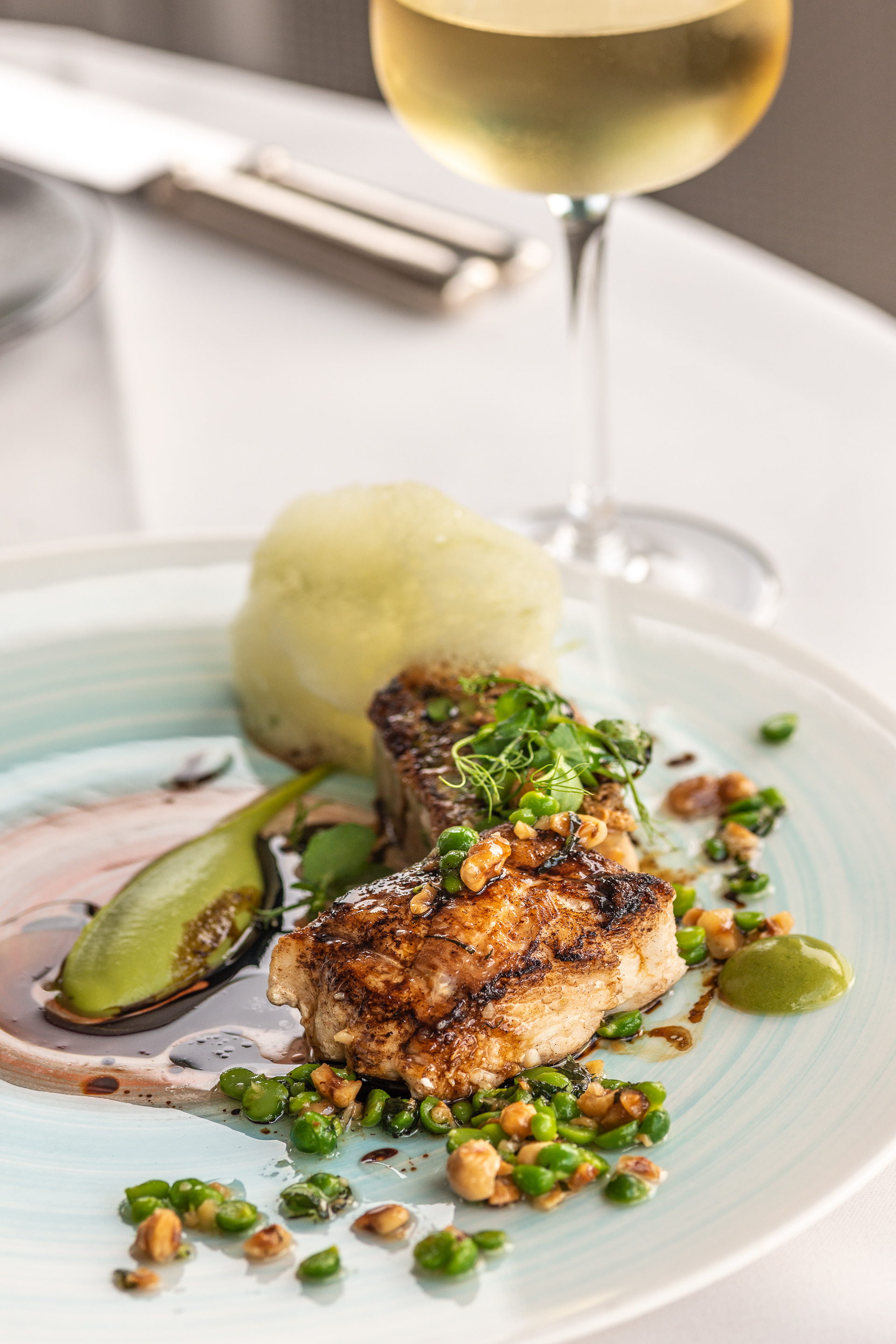 Roasted monkfish with fresh peas - Restaurant Mathes - Moselle Region