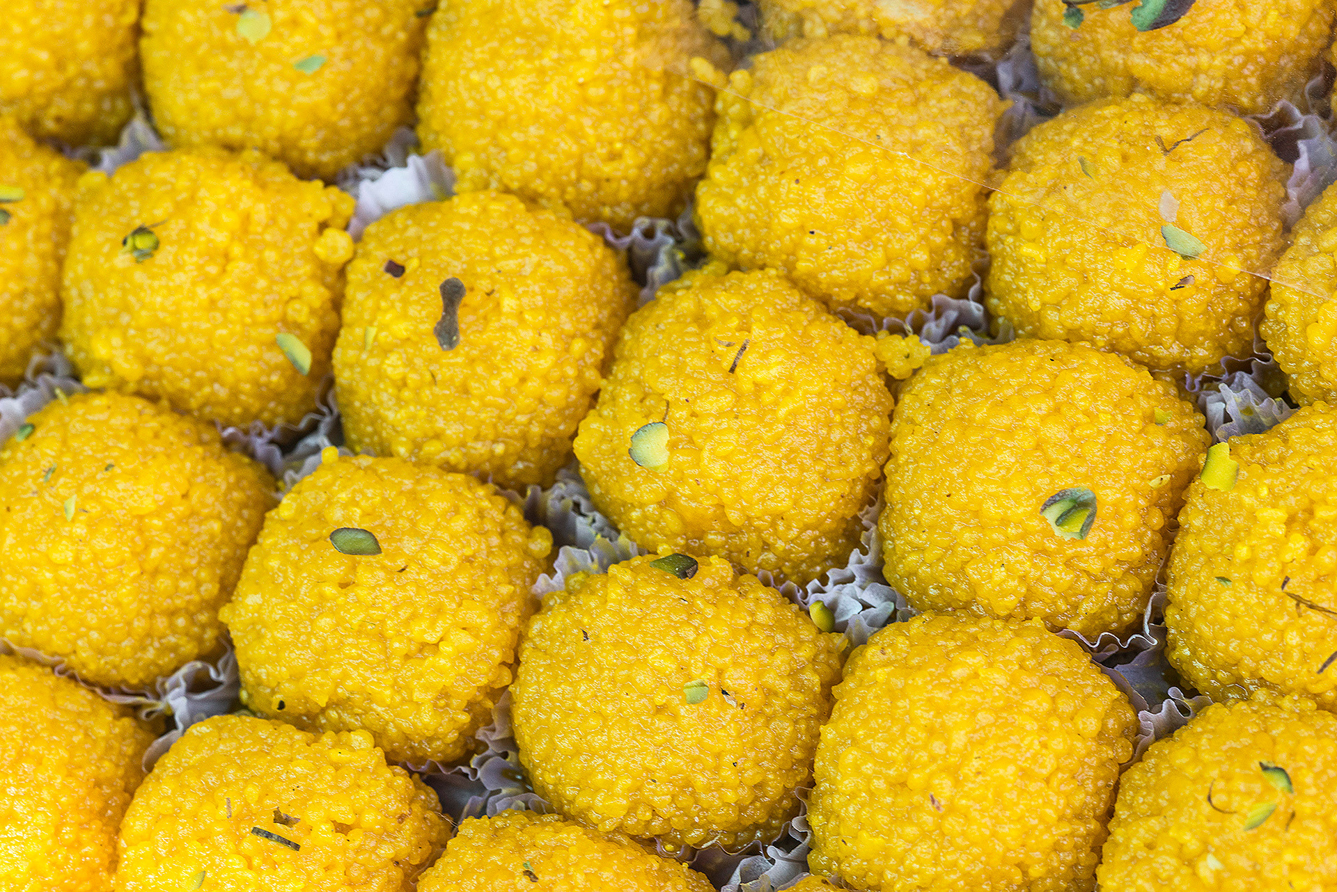 Saffron Sweets at Ganesh Temple (Shri Ganesh Khajrana), Indore, India