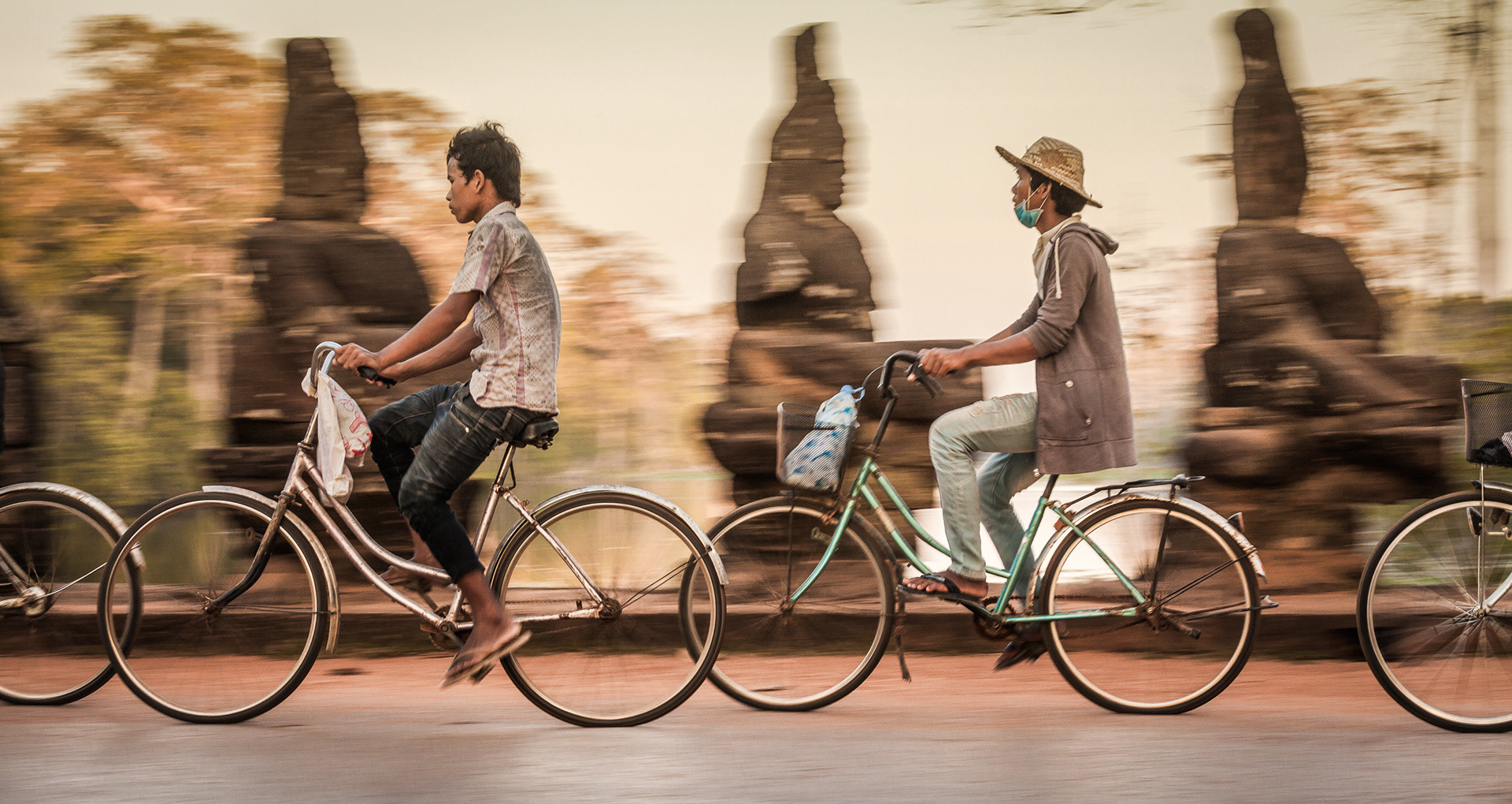 Cyclist - South Gate of Angkor Thom - Cambodia.