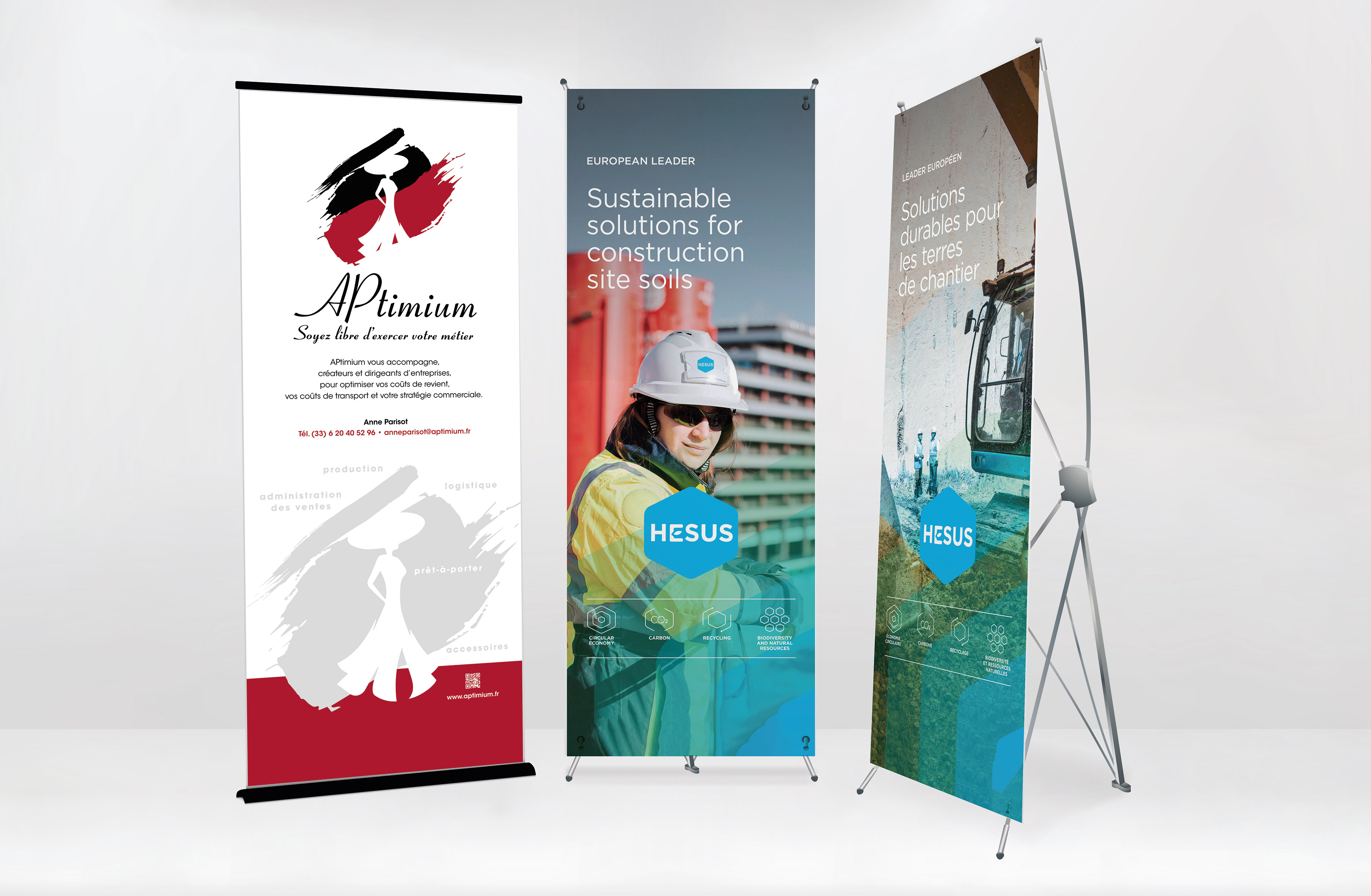 Roll-UP pour l'entreprise de dépollution HESUS et la société APtimium