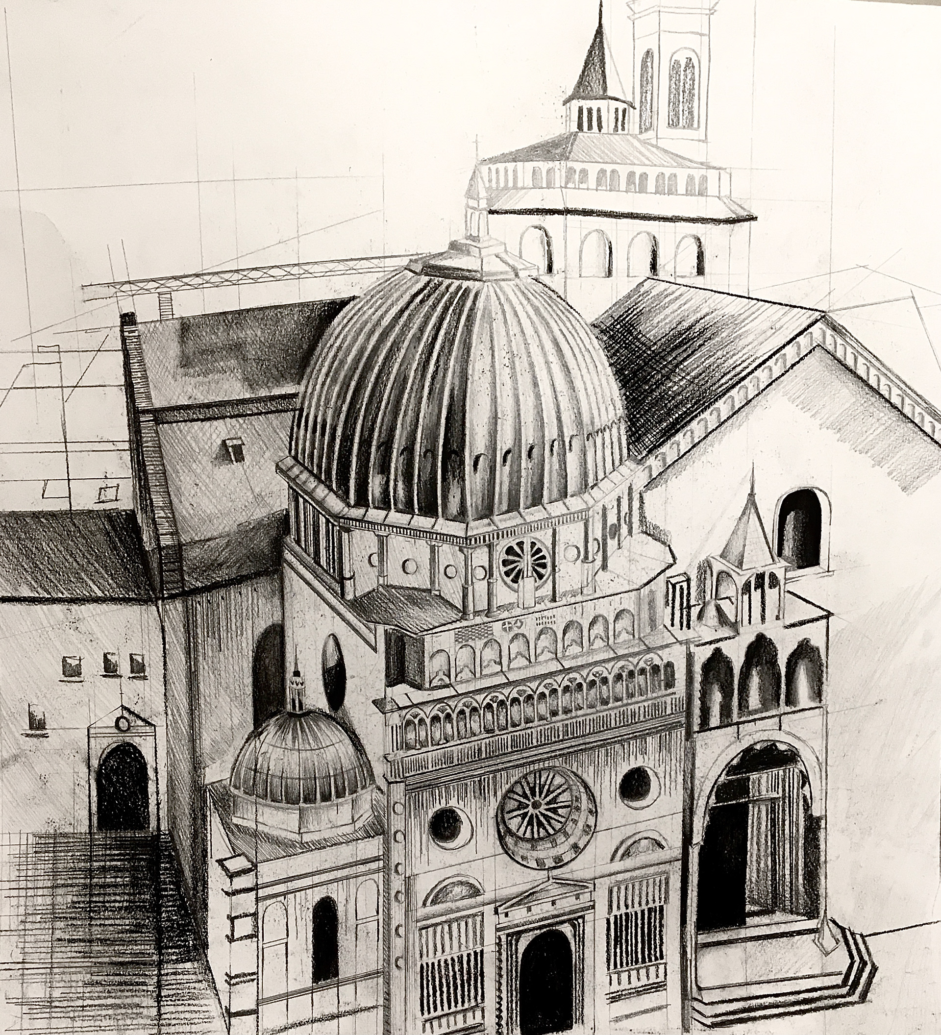 "Towering Balance" | graphite | 17 x 19" mix media paper