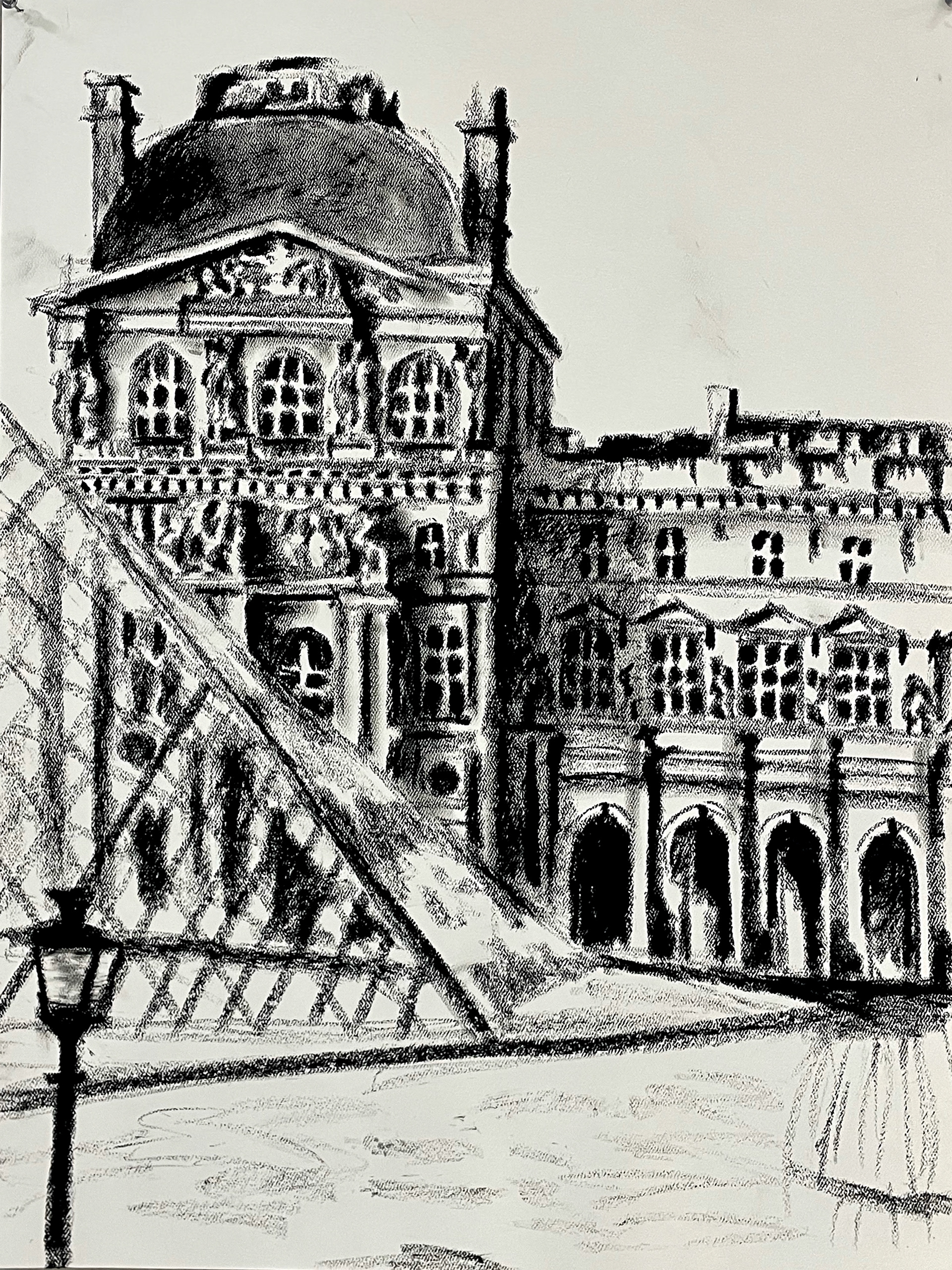 "The Louvre" | craypas| 19 x 24" mix media paper