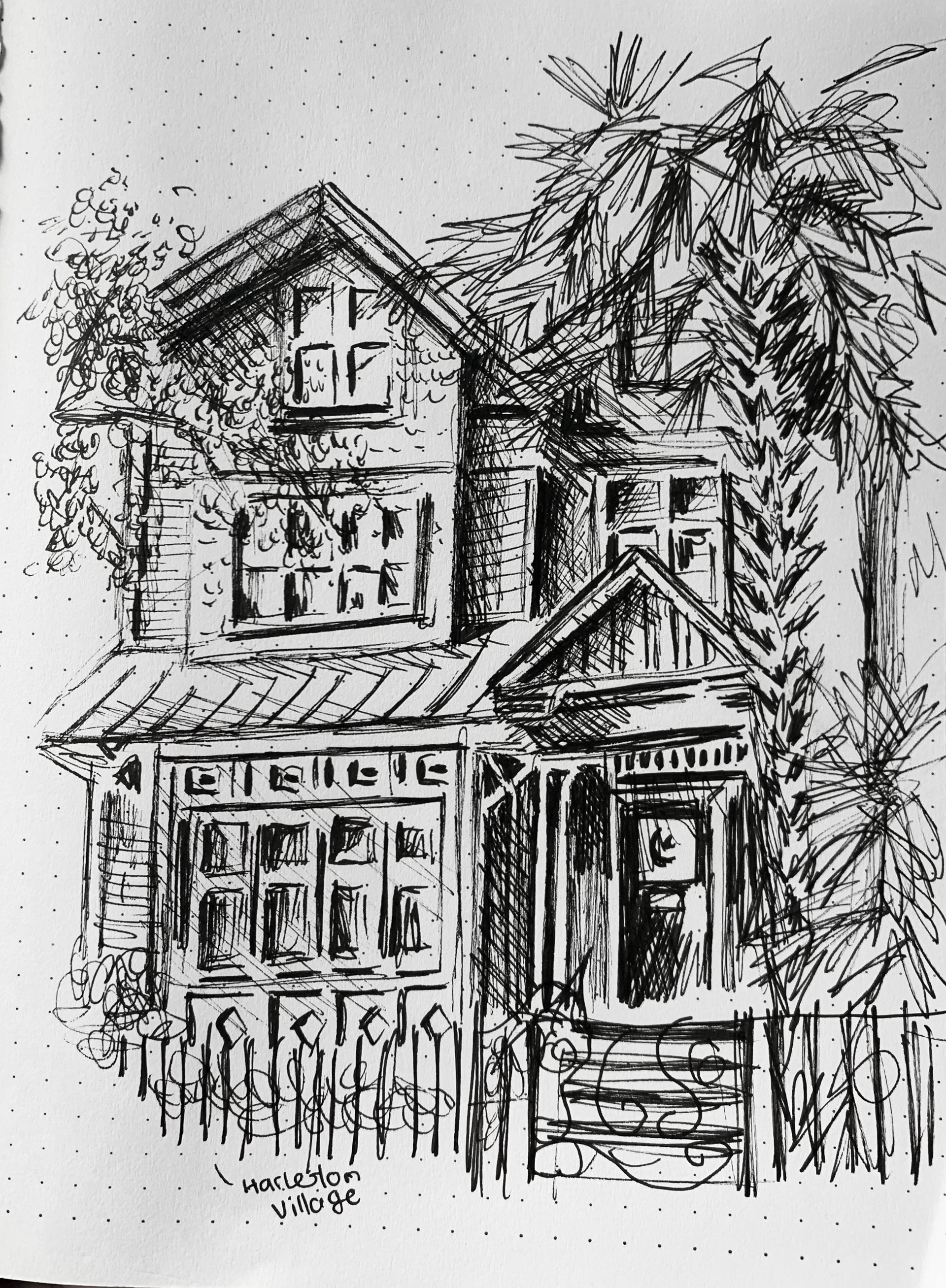 "Harleston Village" | ink pen | 6 x 9" mix media paper