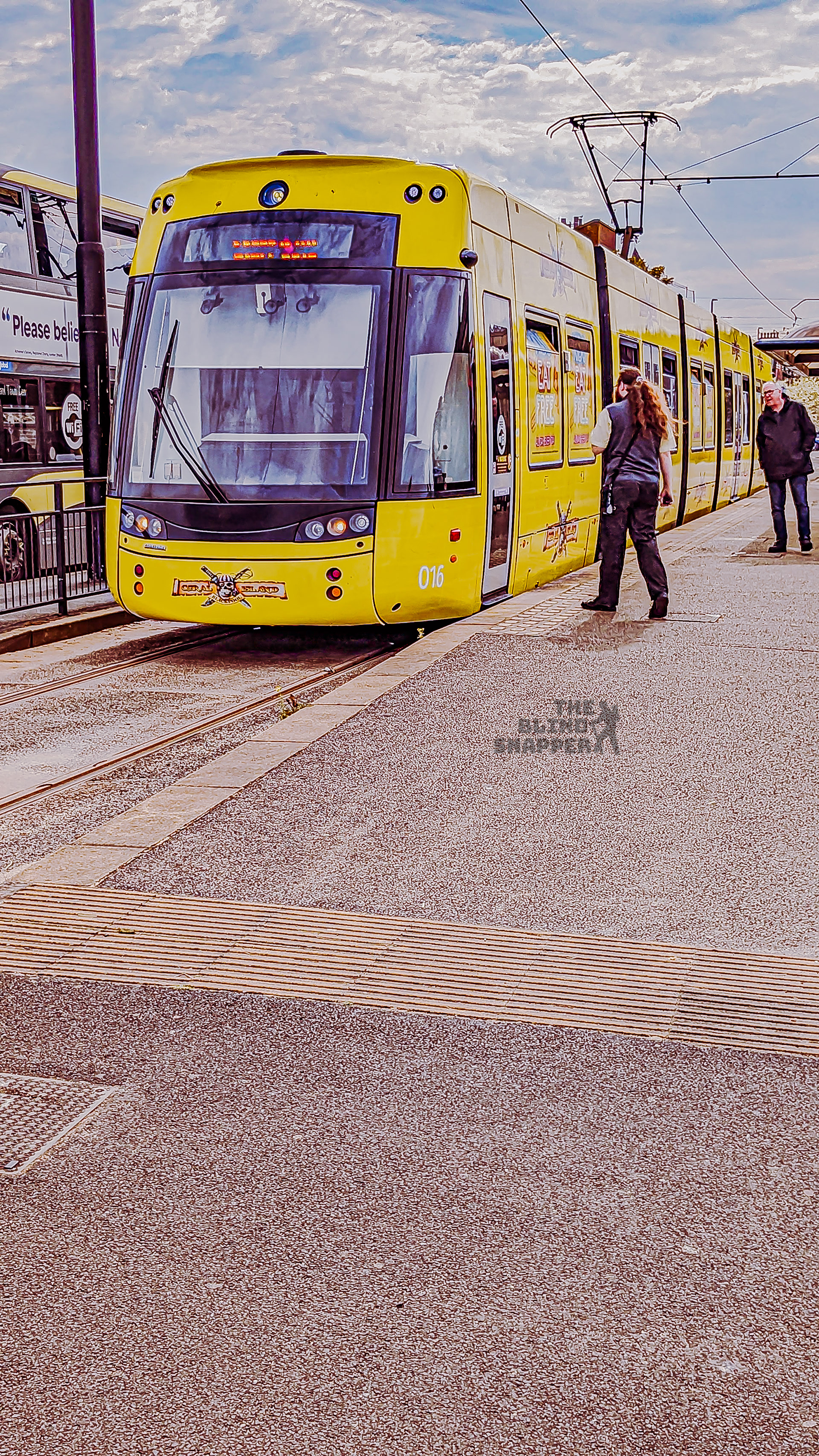 Coral Island branded tram at Fleetwood Ferry
