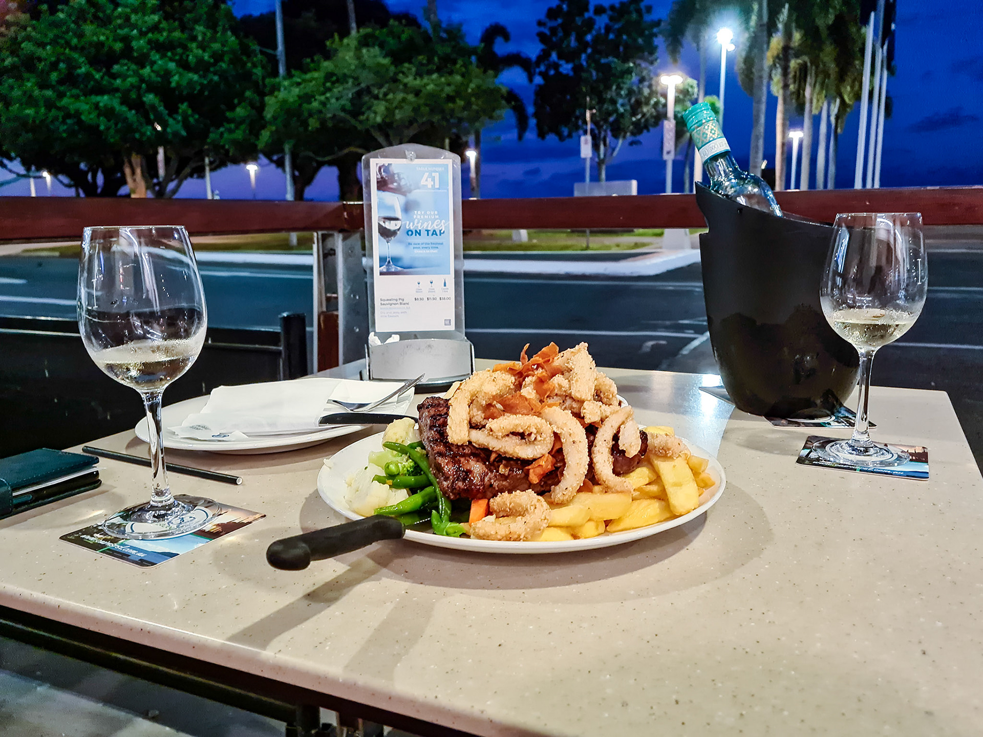 A fantastic steak and calamari on a beautiful Cairns tropical night at Cairns RSL Club QLD Australia© copyright lewis a collins ! http://lewiscollins.au
