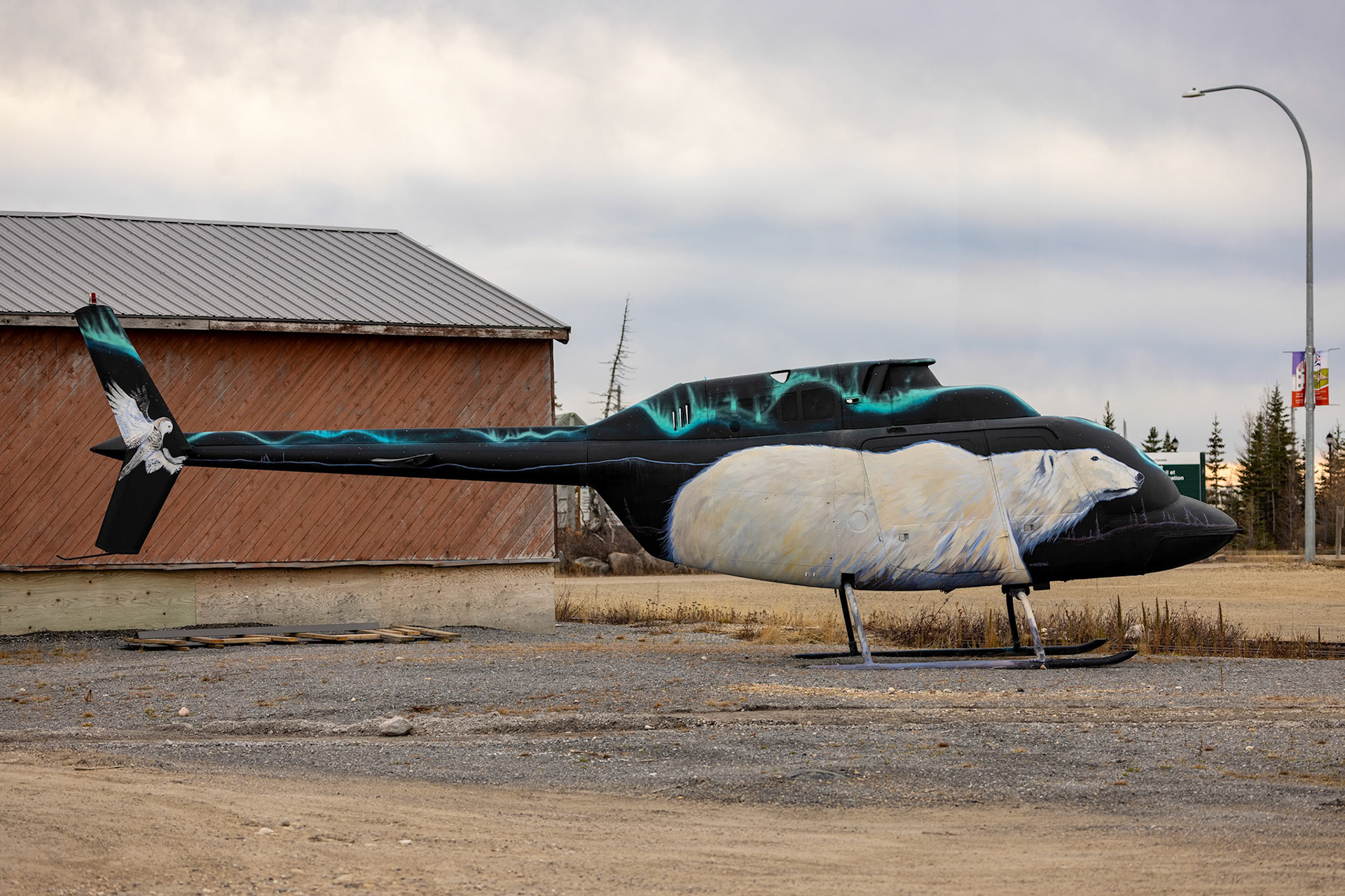 2025 october old helicopter painted white polar bear churchill manitoba canada © copyright-lewis-a-collins-photographer-! http://lewiscollins.com.au