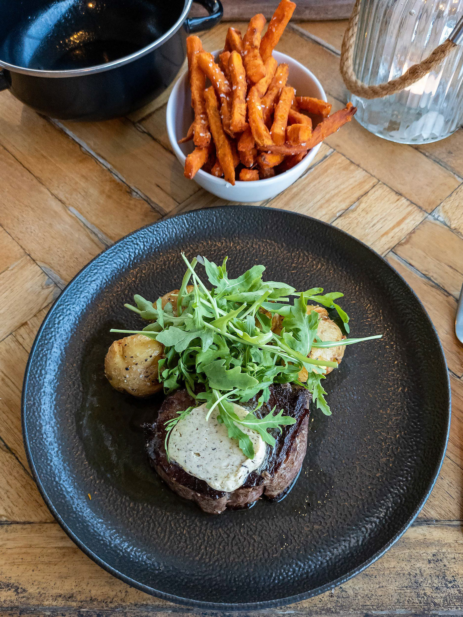 Fabulous Grass Fed Black Angus Beef Truffled butter sauce Sweet potato fries Vivaldis restaurant, Cairns QLD Australia© copyright-lewis-a-collins-photographer-!http://lewiscollins.com.au