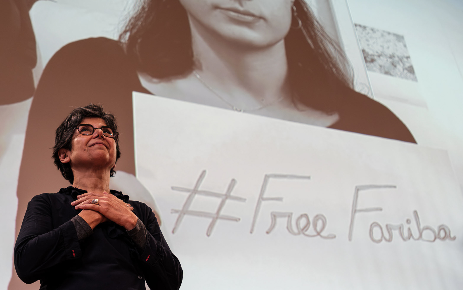 Retour de la chercheuse et otage en Iran Fariba Adelkhah à Sciences Po - Paris, octobre 2023