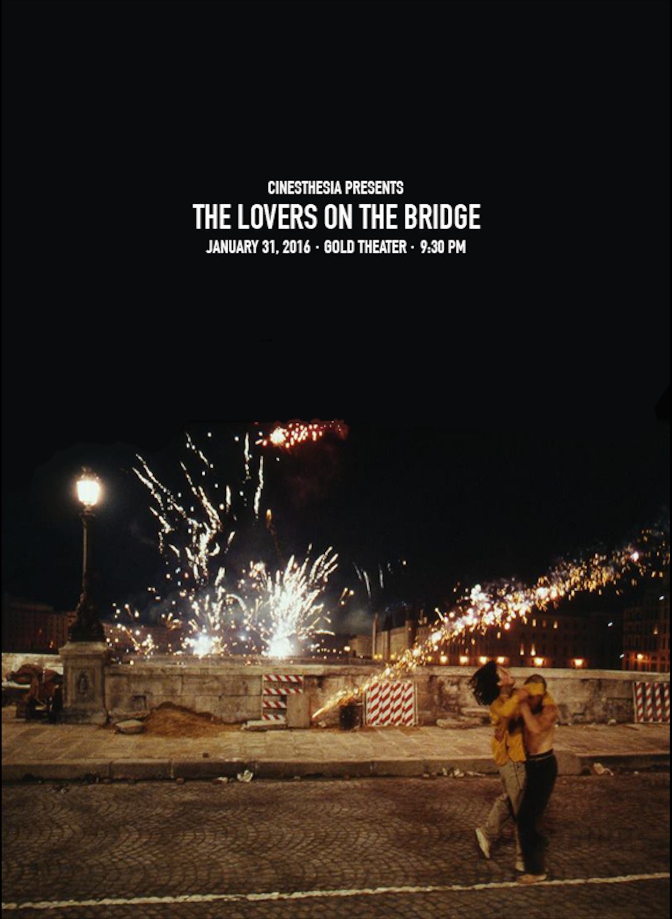 Poster advertising a screening of THE LOVERS ON THE BRIDGE for a film club ran at UNCSA