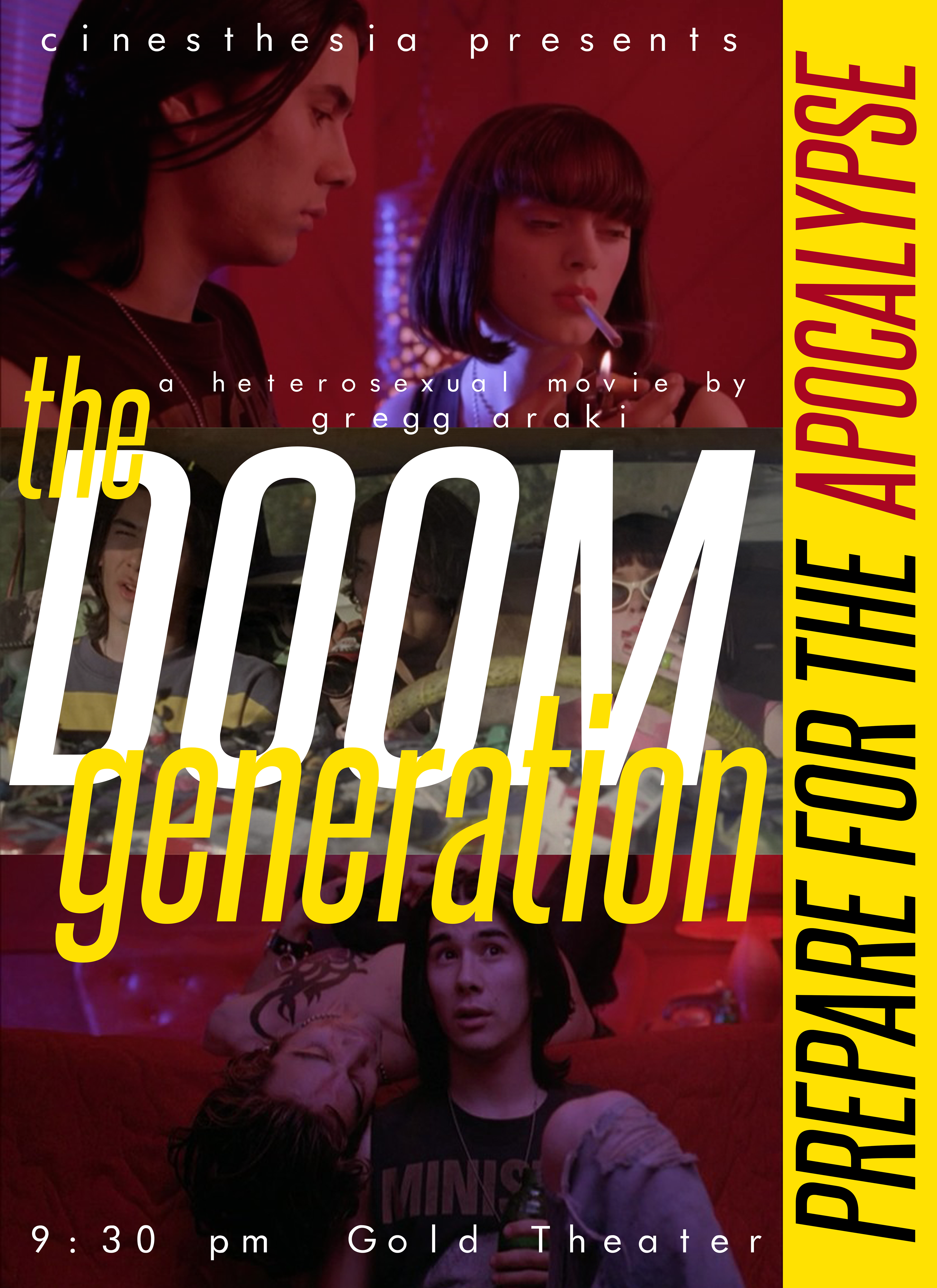 Poster advertising a screening of Gregg Araki's THE DOOM GENERATION for Cinesthesia.